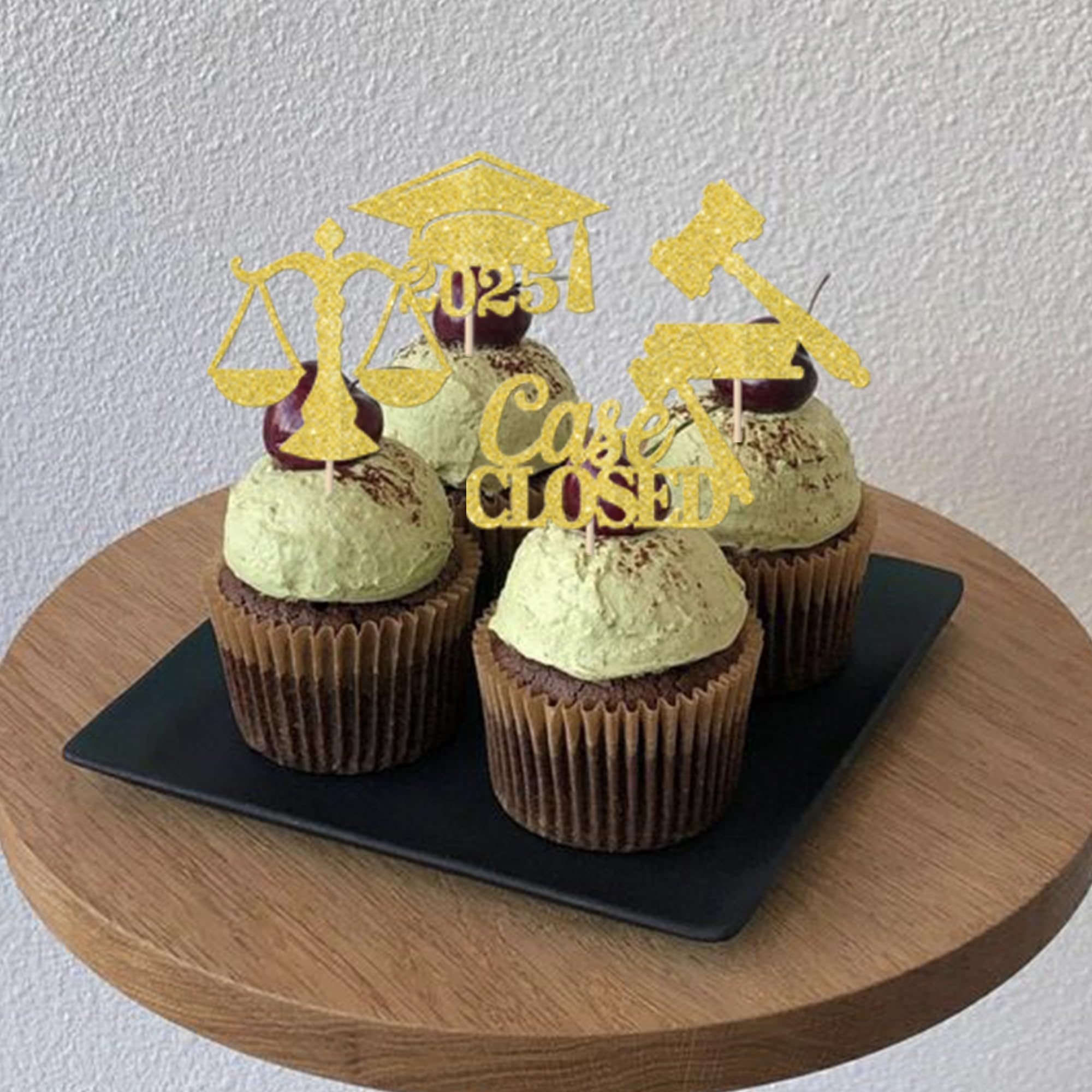 24 Pack Class of 2025 Graduation Cupcake Toppers - Gold Glitter Law School Grad Cap Picks for Lawyer Graduation Party Decorations - Perfect for 2025 Graduation Cakes, Desserts & Celebration Supplies