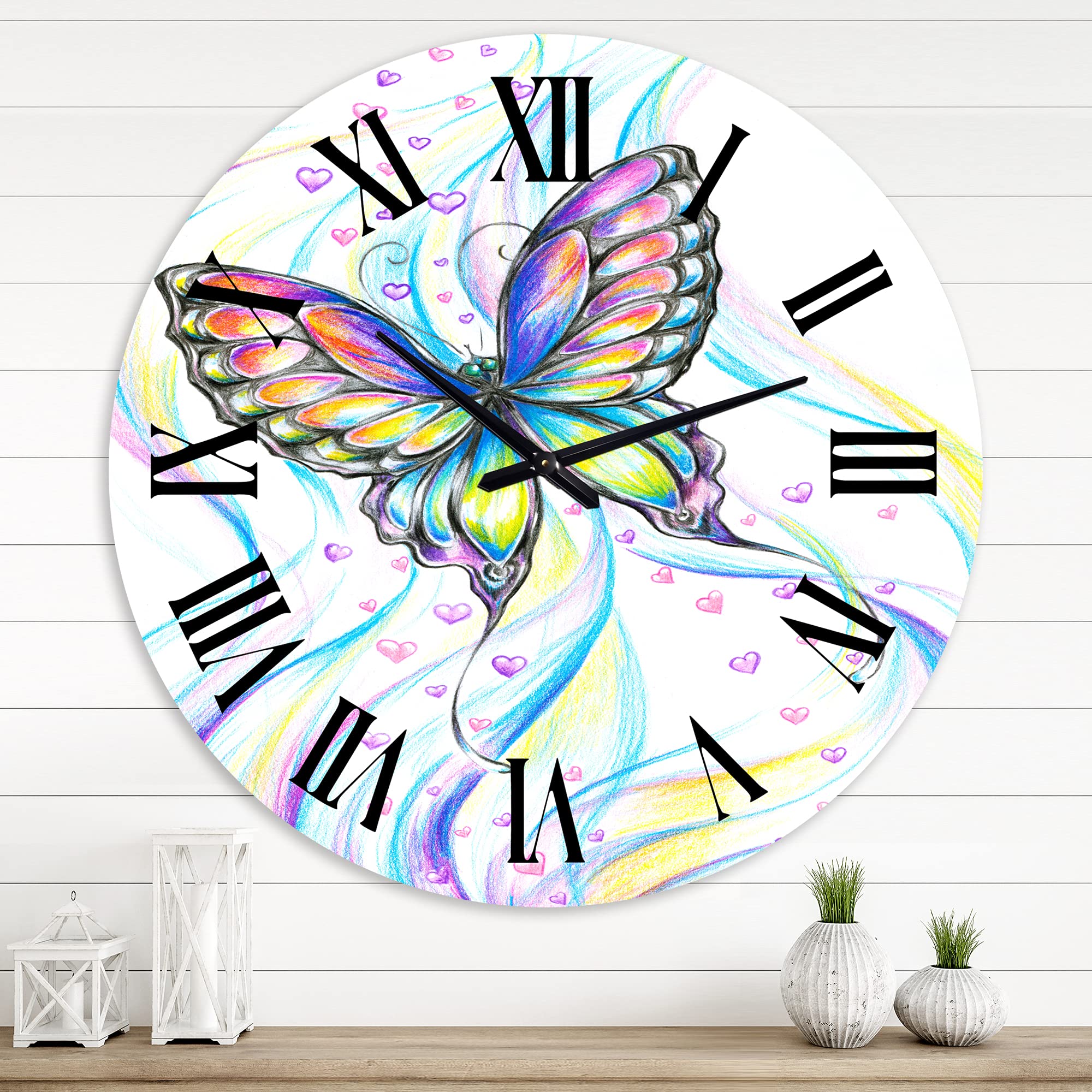 Iridescent Butterfly Wall Clock - Large Traditional Home Decor Clock for Living Room, Bedroom & Office | Silent Non-Ticking Decorative Wall Clock
