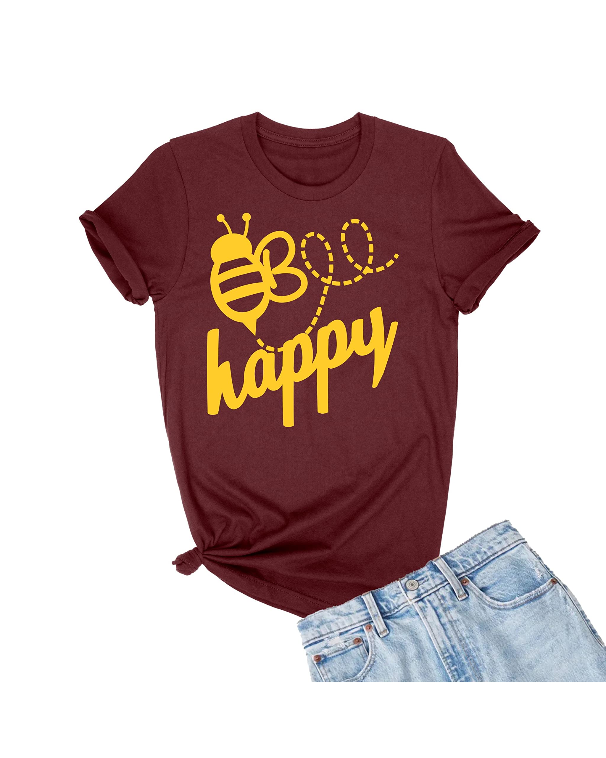 Go All Out Adult Bee Happy T-Shirt - Funny Bumblebee Graphic Tee for Men & Women - Perfect for Beekeeping, Gardening, and Outdoor Activities