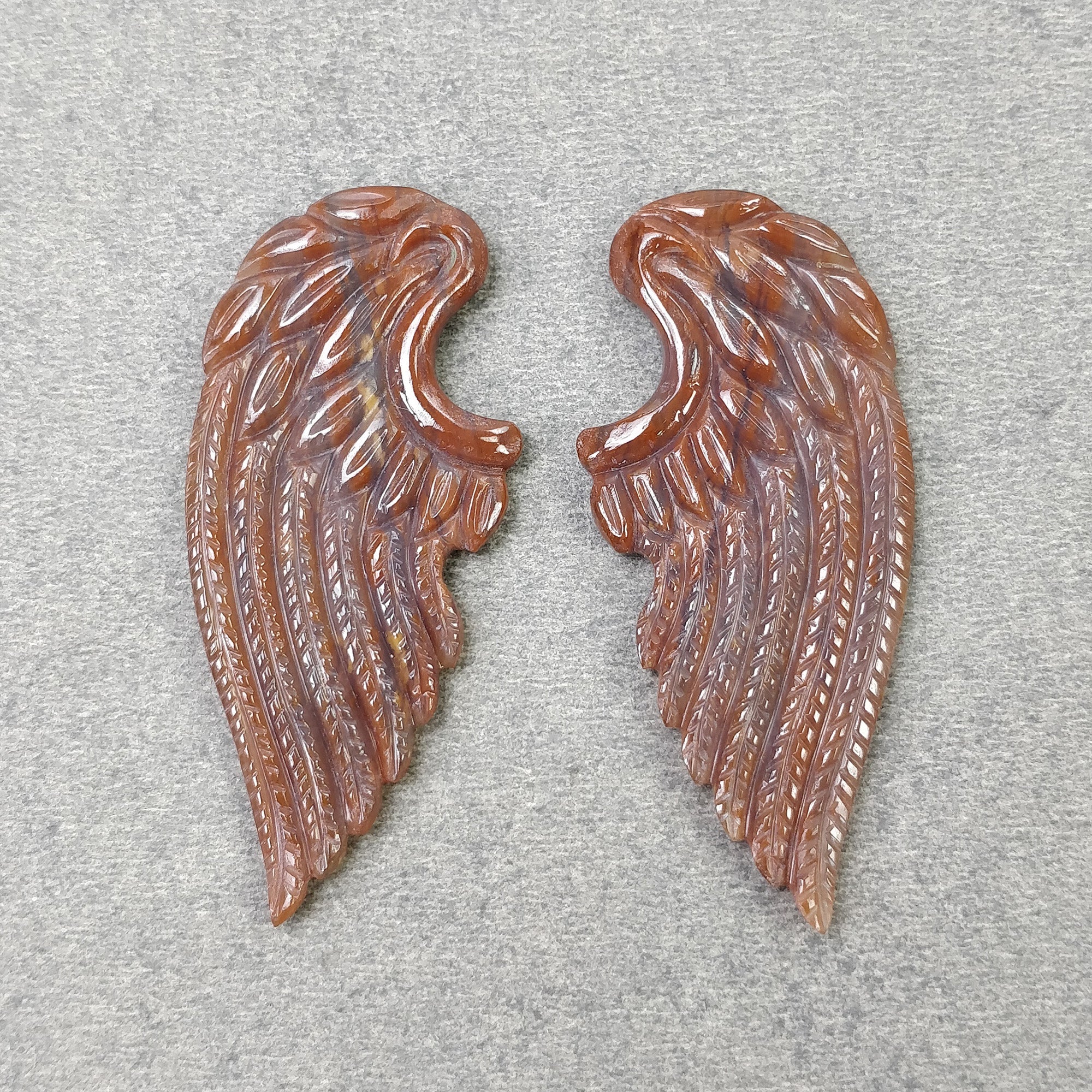 Natural Botswana Agate Gemstone Wing Carving - 50.95cts Untreated Hand Carved Pair (52x23mm) for Jewelry Making, Meditation & Home Decor