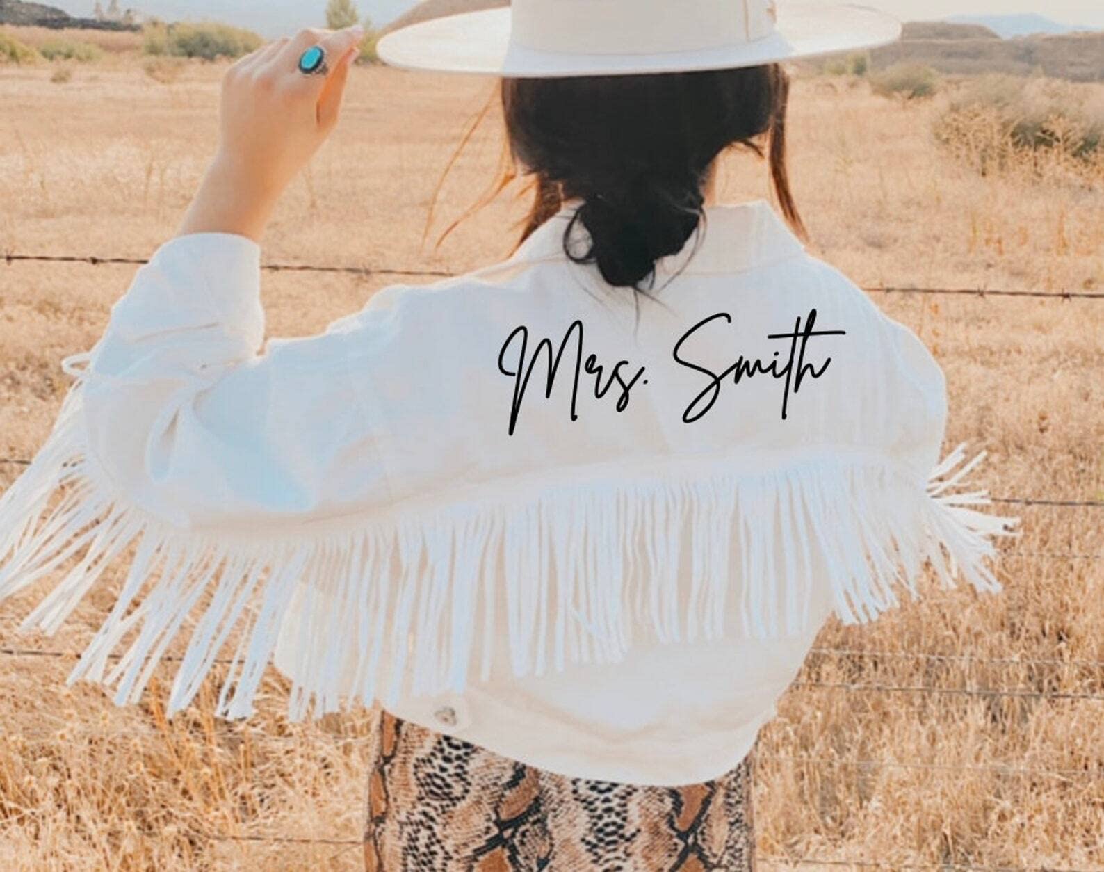 Personalized Cropped White Fringe Denim Jacket for Women - Custom Future Mrs Jean Jacket | Perfect for Bachelorette Parties, Country Concerts & Western Fashion