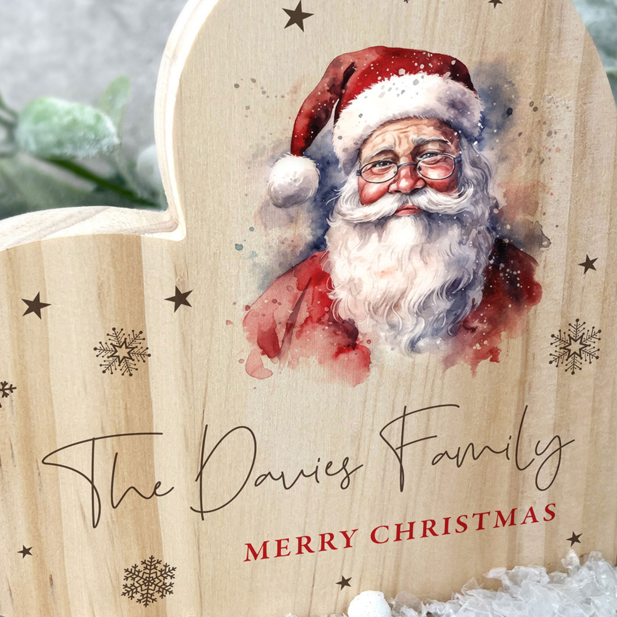 Personalized Wooden Santa Heart Decor - Custom Message Freestanding Holiday Ornament for Christmas Tree, Mantel, or Gift Giving