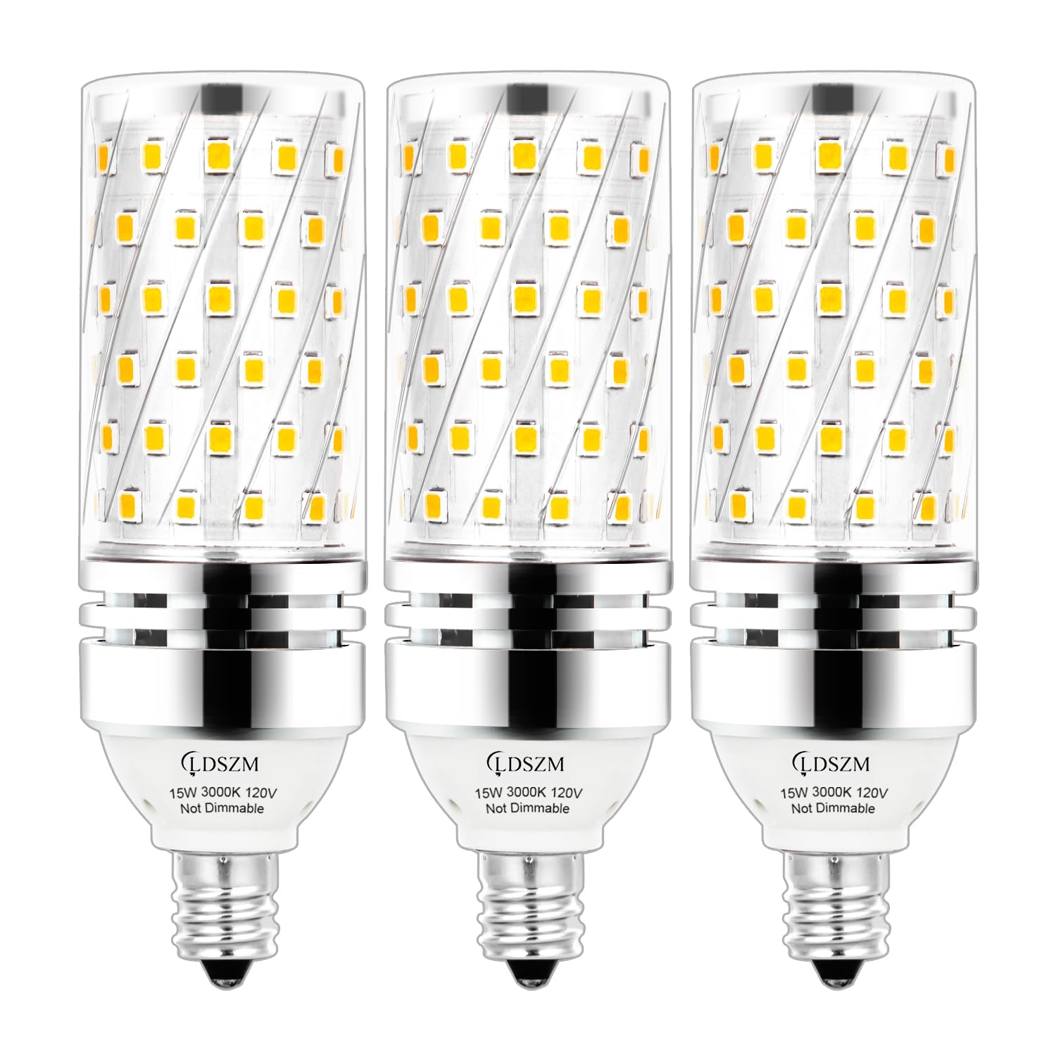 15W E12 LED Bulb - 120 Watt Equivalent, 1200lm, CRI 85+, Warm White 3000K, Non-Dimmable Candelabra Light Bulbs (3 Pack) - Perfect for Chandeliers, Ceiling Fans, and Decorative Lighting