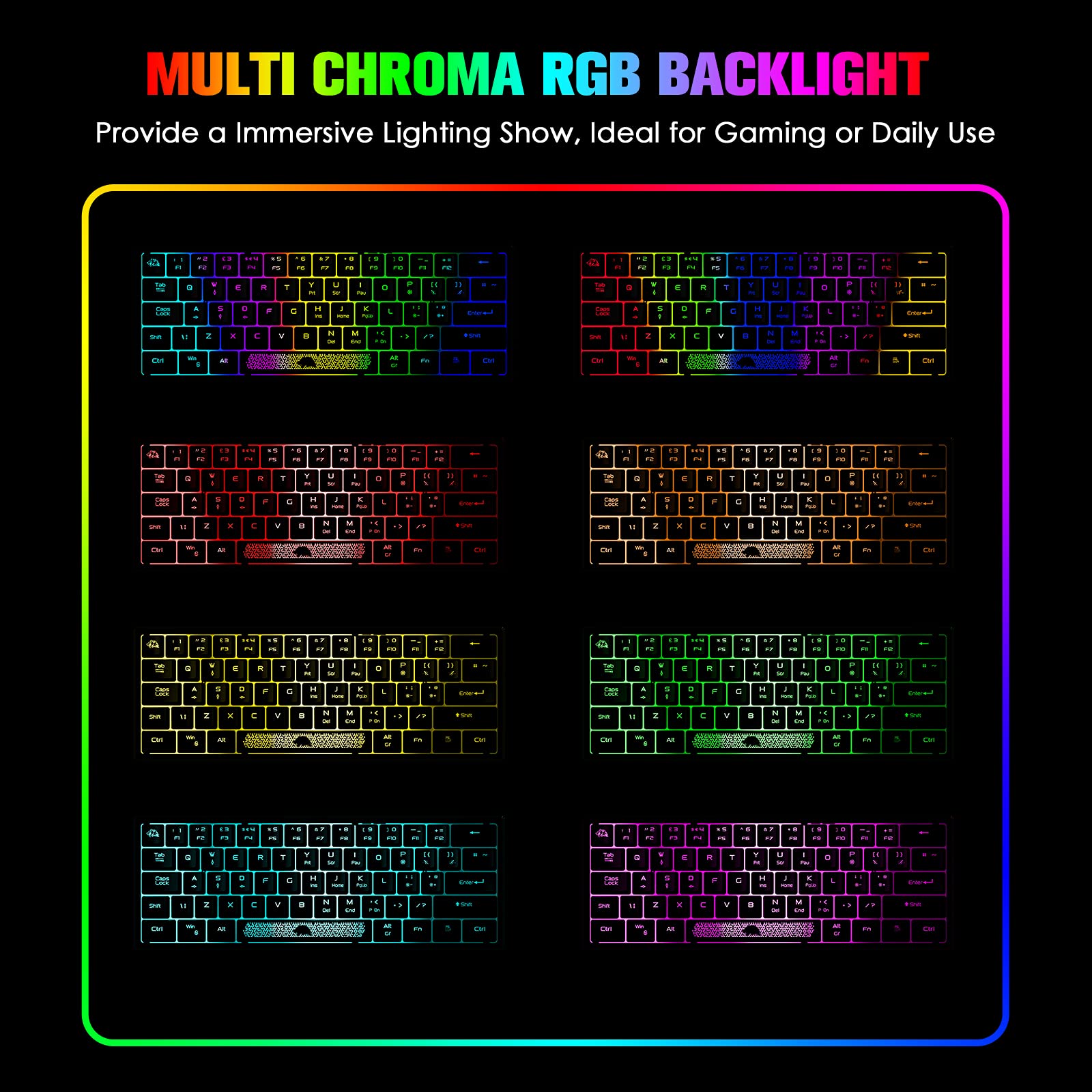 K61 60% Compact Mechanical Feel Gaming Keyboard - RGB Rainbow Backlit, 62-Key Ergonomic Design, 19-Key Anti-Ghosting, Waterproof USB Wired for PC/Mac/Windows - Perfect for Gamers, Typists & Office Work (White)