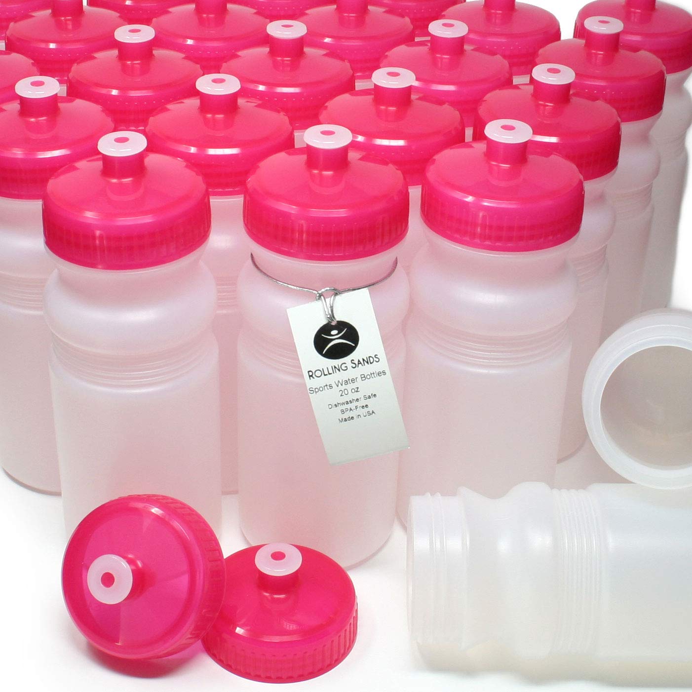 Rolling Sands 20oz BPA-Free Sports Water Bottles 100 Pack | USA Made, Dishwasher Safe | Perfect for Gyms, Schools & Team Sports Hydration