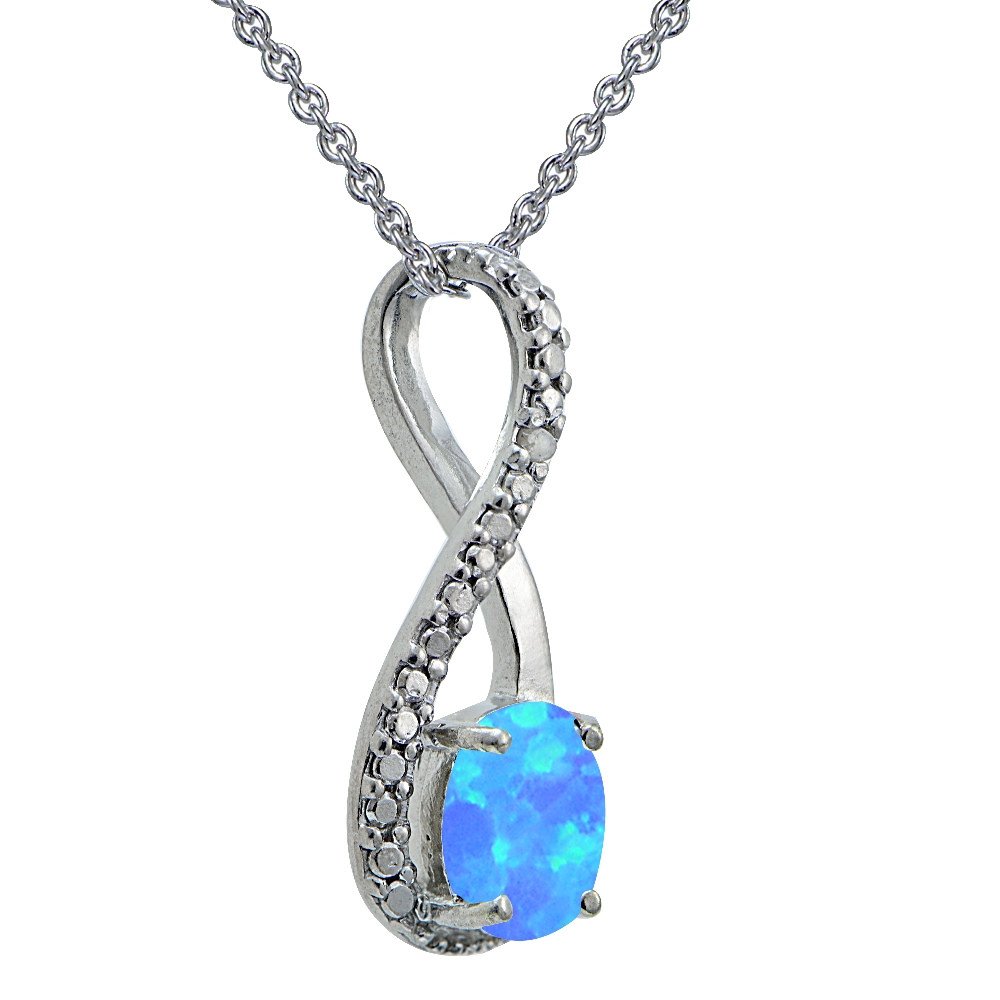 Elegant Sterling Silver Twist Necklace with Synthetic Opal & Diamond Accents | Perfect for Weddings, Anniversaries & Special Occasions