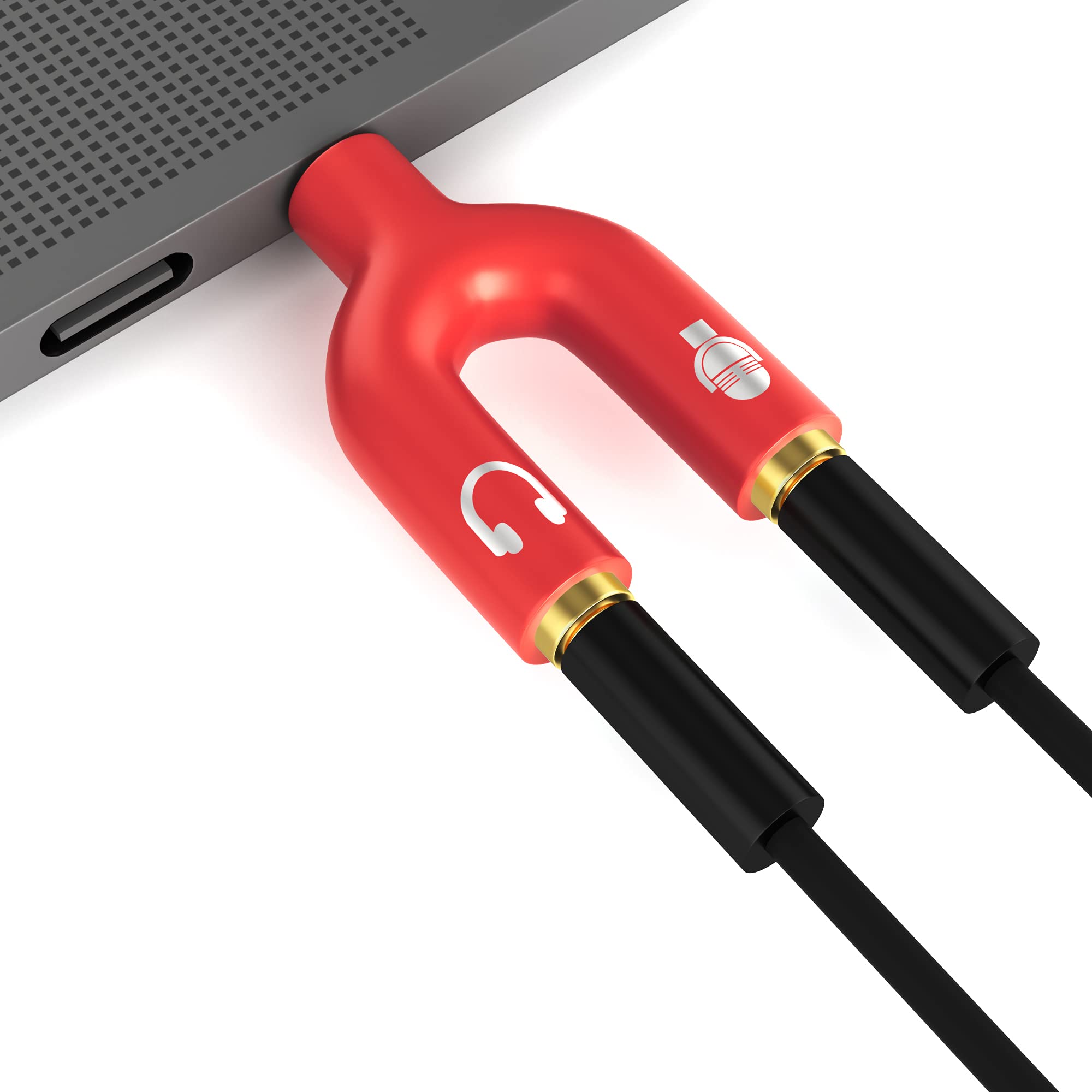 D & K Exclusives [2-Pack] 3.5mm Male to Dual Female Headphone Splitter Adapter - Stereo Audio & Mic Y-Cable for PC, Phone, Tablet, MP3 - Perfect for Gaming, Music Sharing & Conference Calls (Red)