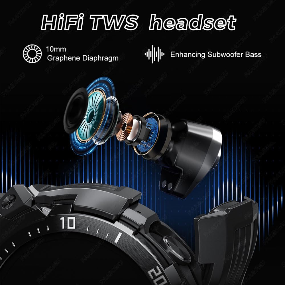 3 in 1 Smart Watch for Men with Bluetooth Headset - Military Rugged Fitness Tracker, IP67 Waterproof, Heart Rate Monitor, Compatible with Android iOS (Silver) - Perfect for Outdoor Sports, Running & Daily Use