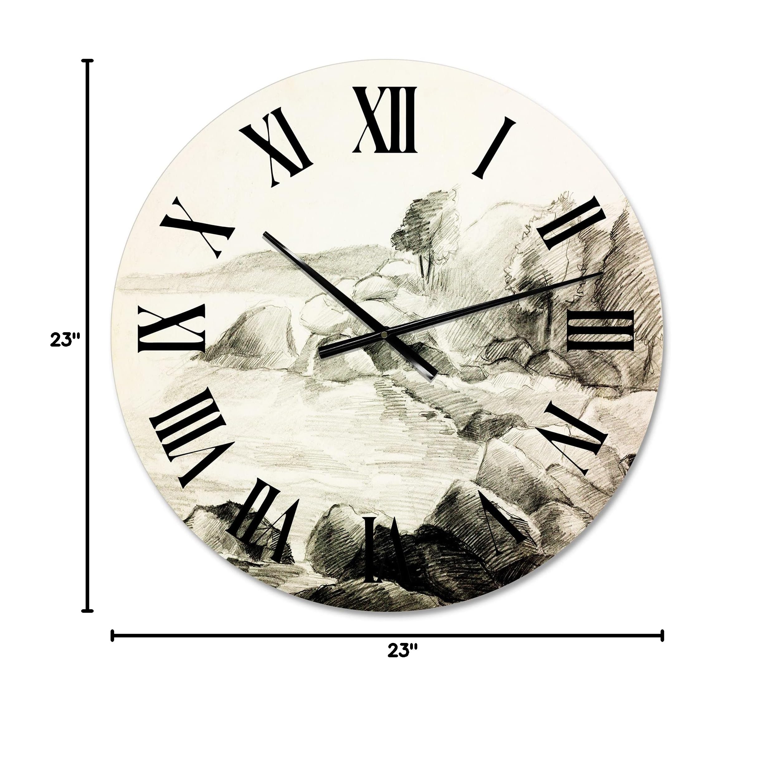 DesignQ Nautical Coastal Wall Clock - Monochrome Lake Shore Landscape Nature Decor - Large Modern Wall Clock for Living Room, Bedroom, Office - Perfect for Beach House & Coastal Style Home Décor
