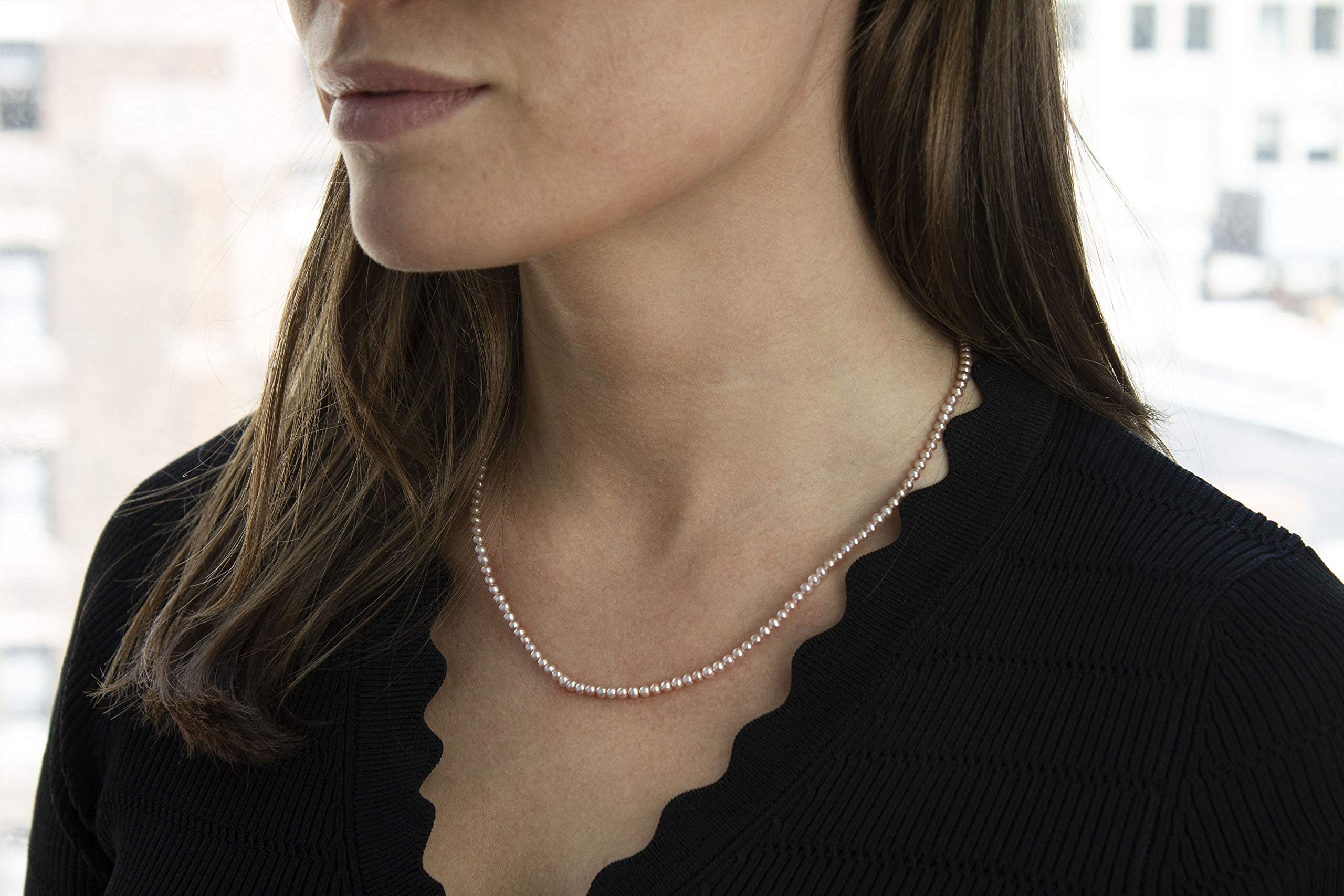 Sterling Silver Pink Pearl Necklace - 18