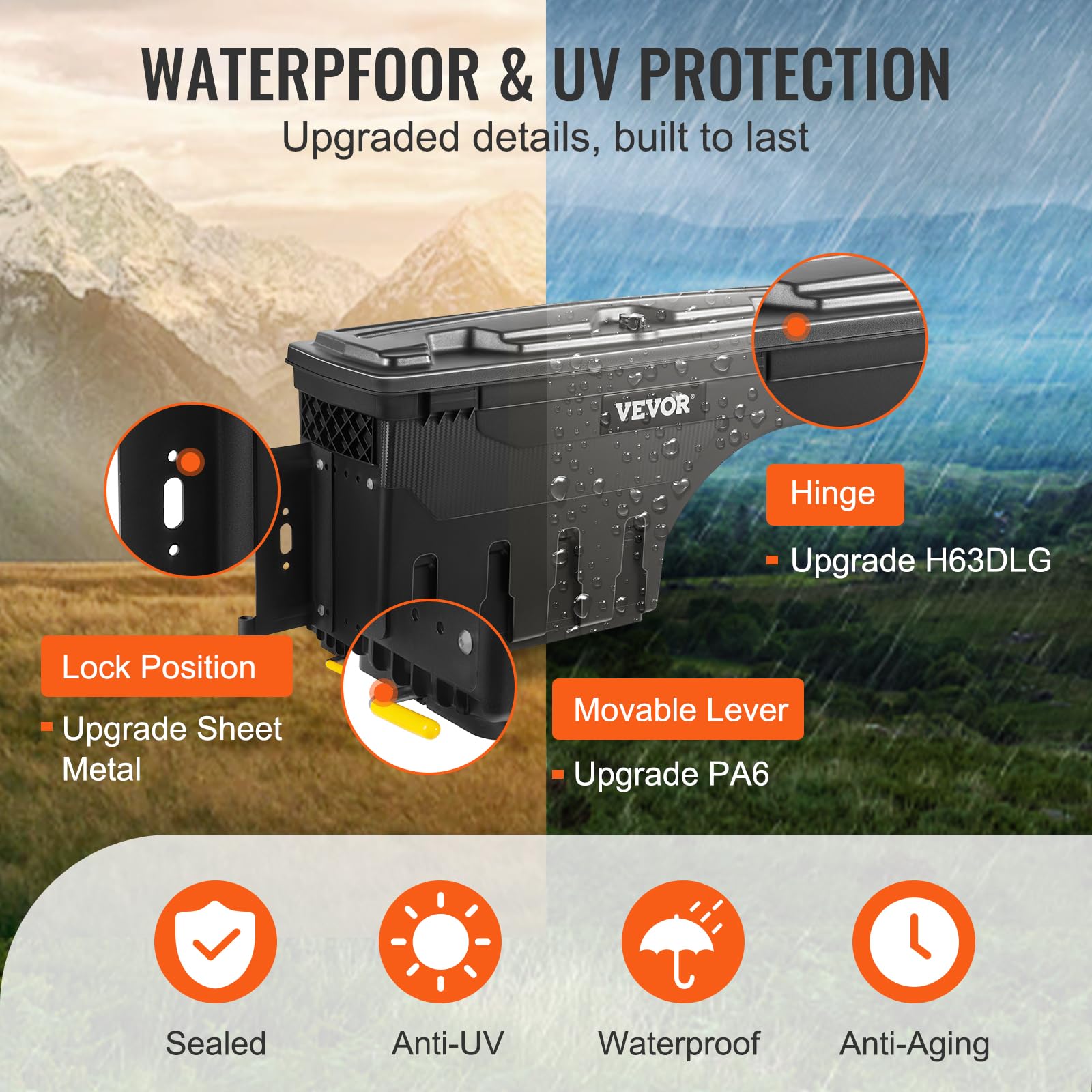 VEVOR Truck Bed Storage Box - Lockable Swing Case for Chevrolet Silverado 1500 & GMC Sierra 1500 (2019-2020) | Driver Side Wheel Well Tool Box | Waterproof Durable ABS Construction | Perfect for Camping Gear & Work Tools Organization