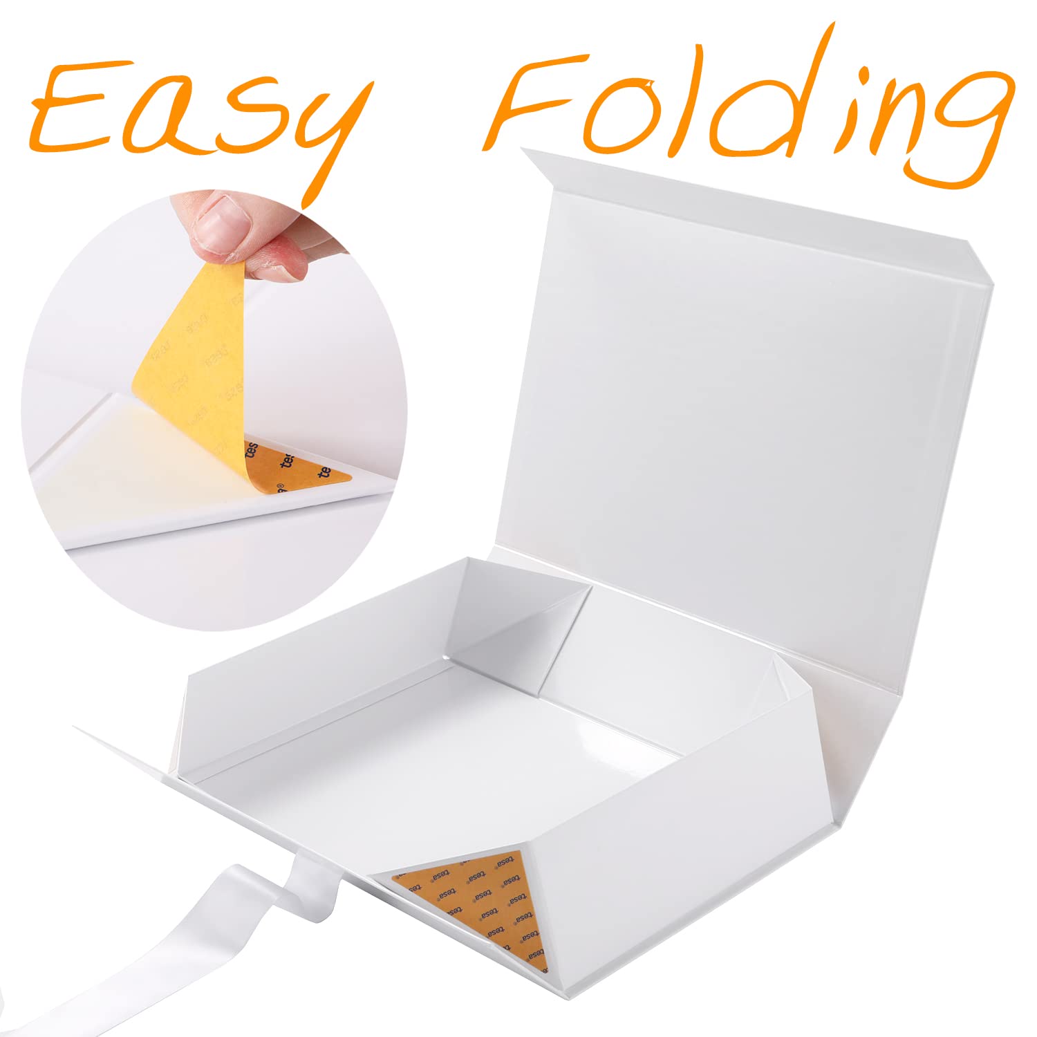 Premium White Magnetic Gift Box with Ribbon - 13x9.7x3.4 Inches Large Luxury Bridesmaid Proposal Box, Wedding Party Favor, Birthday & Anniversary Present Packaging (Glossy Finish) - Perfect for Jewelry, Cosmetics & Special Occasion Gifts