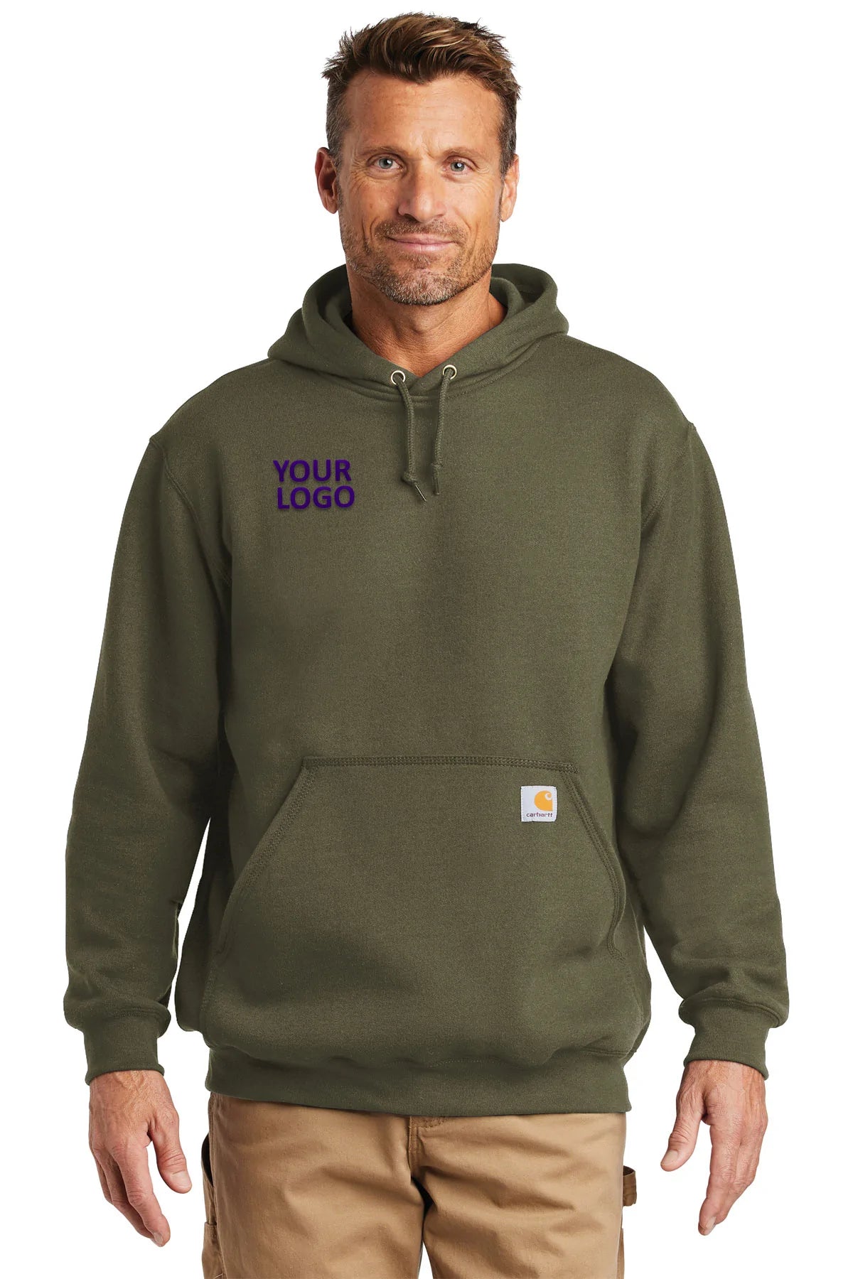 Carhartt Tall Hooded Custom Sweatshirts for Men - Moss Green Pullover Hoodie for Work & Outdoor Activities | Durable Cotton Blend Fleece Lining