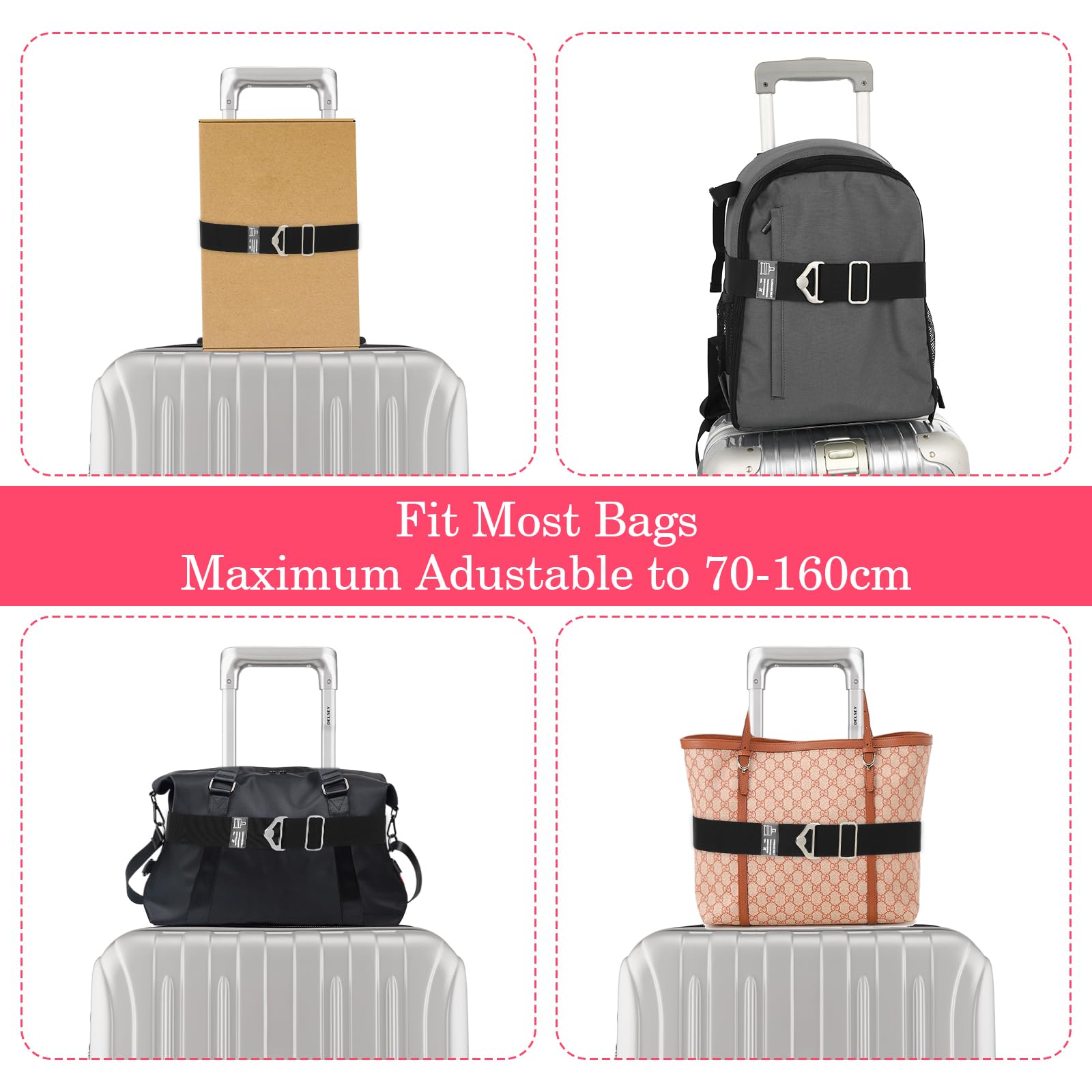 2-in-1 Adjustable Travel Luggage Belt Strap with Alloy Buckle - Elastic Carry-On Suitcase Handle Strap for Added Bag Security (Black, Large) | Perfect for Air Travel, Business Trips & Vacation Packing Organization