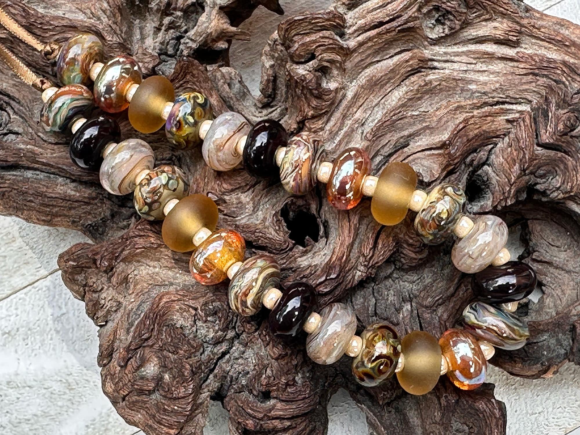 25 Autumn Gold Browns Lampwork Focal Beads for Jewelry Making - Handmade Glass Beads for Necklaces, Bracelets & DIY Crafts - Perfect for Fall & Boho Style Accessories