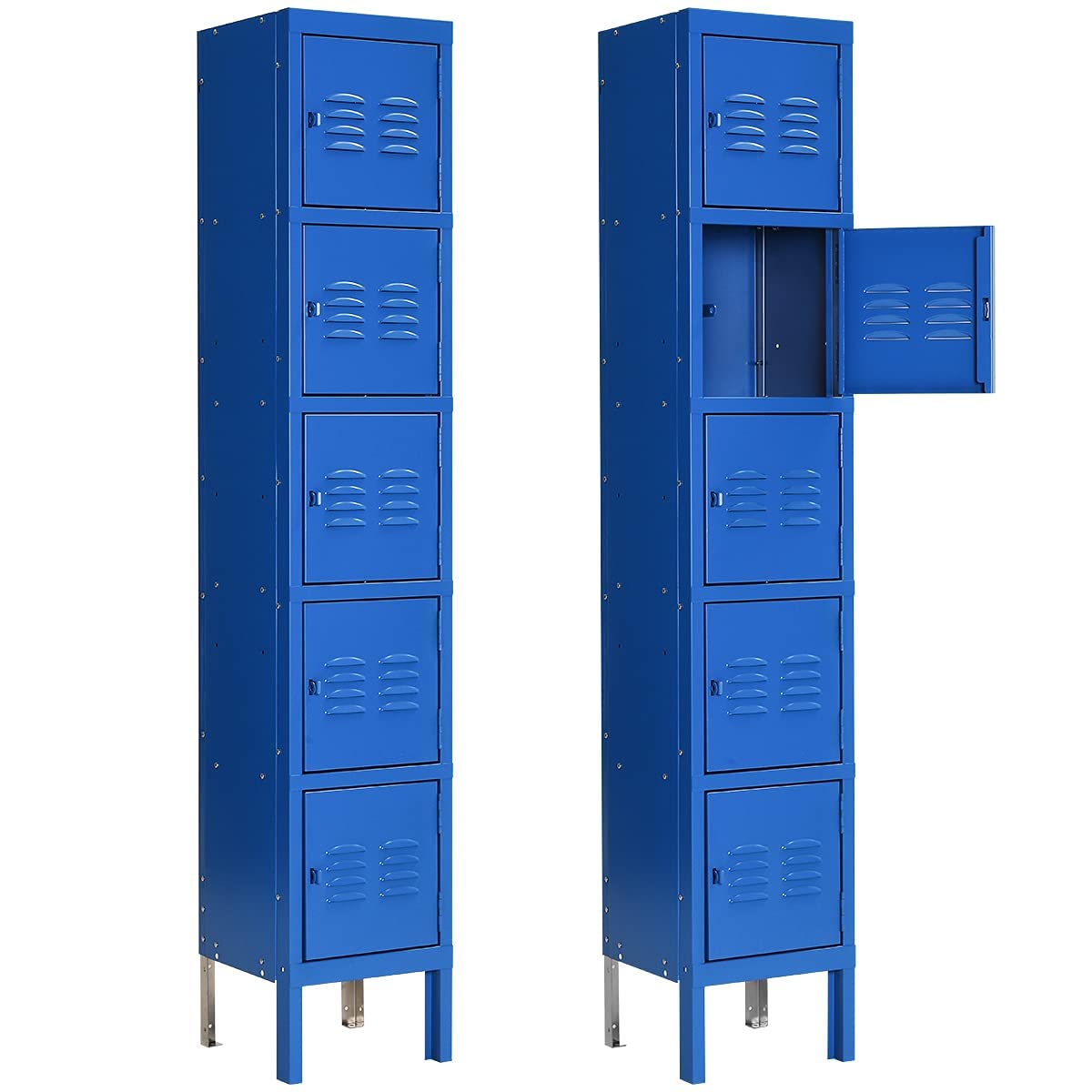 5-Tier Metal Locker Cabinet with 5 Doors - Heavy Duty Steel Storage for School, Gym, Home & Office Organization - Blue (Ideal for Sports Equipment, Books & Personal Belongings Storage)
