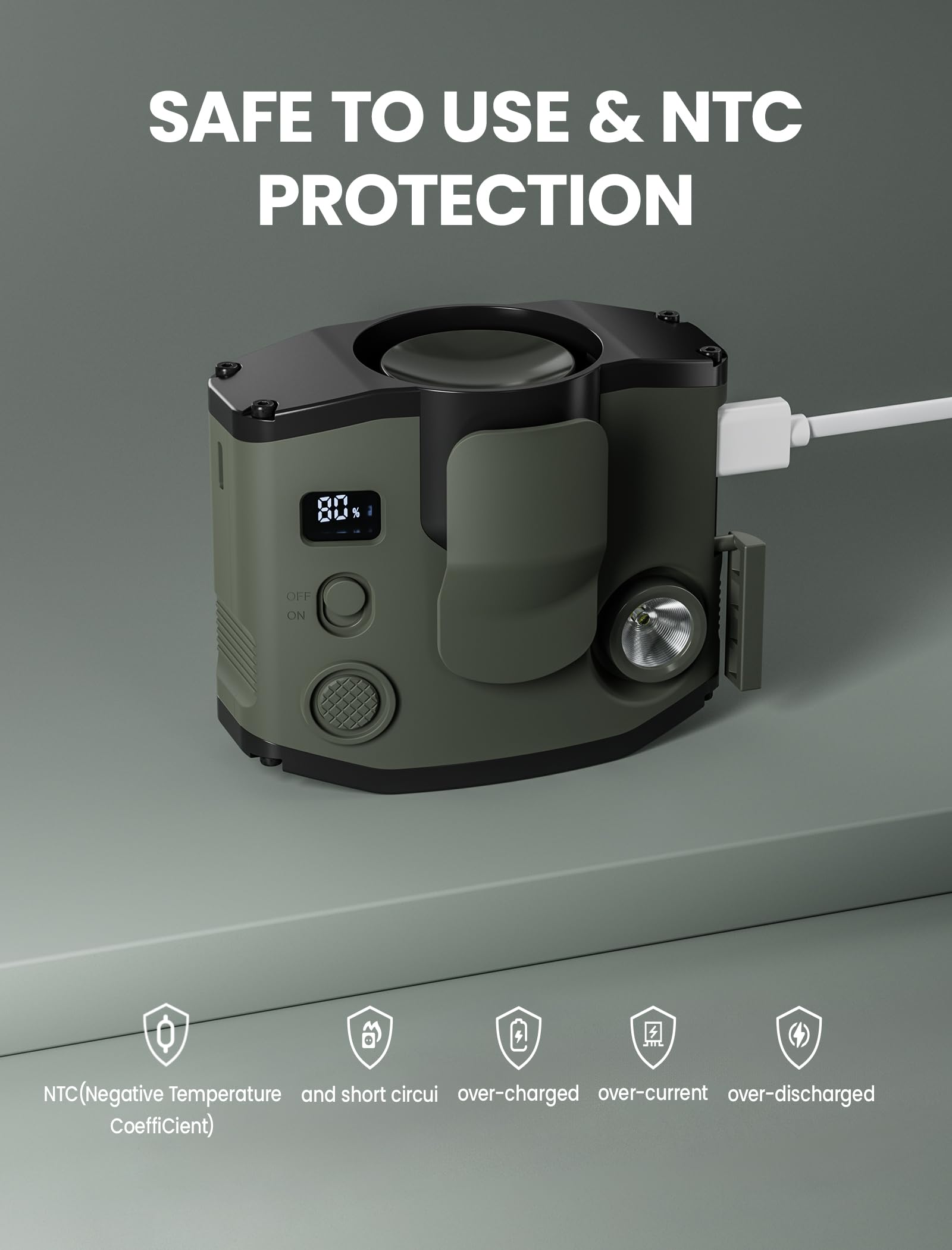 Portable Waist Clip Fan with LED Display & Light - Dual Clip & Lanyard - 3 Speed Wearable Cooler (21H Runtime) - Perfect for Hot Flashes, Jobsite, Outdoor, Travel & Office Use