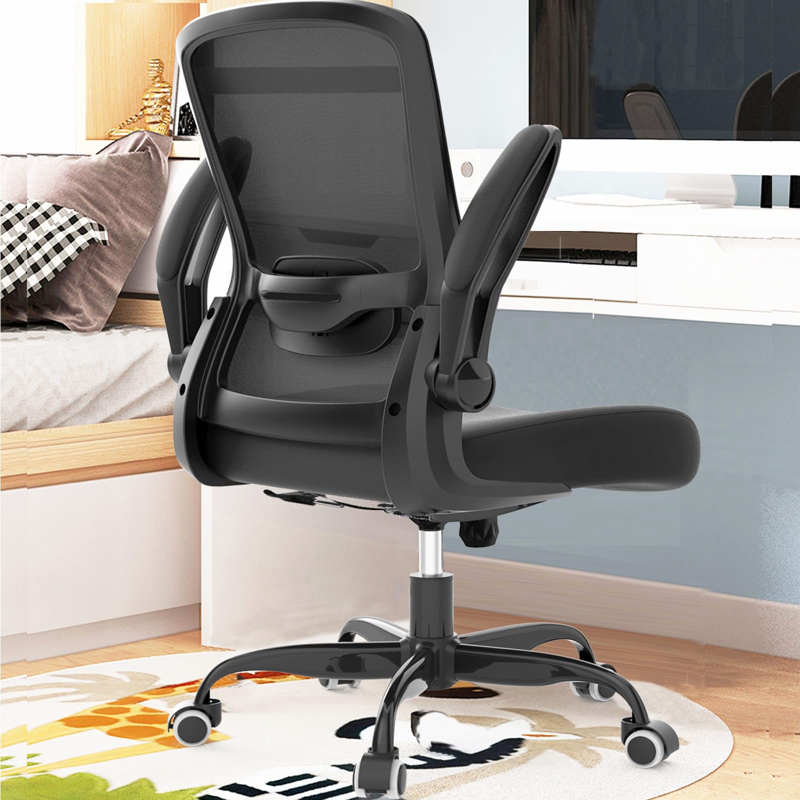 Ergonomic Office Chair with Adjustable Lumbar Support - High Back Mesh Computer Desk Chair with Flip-Up Armrests, BIFMA Certified - Perfect for Home Office, Gaming & Workspaces