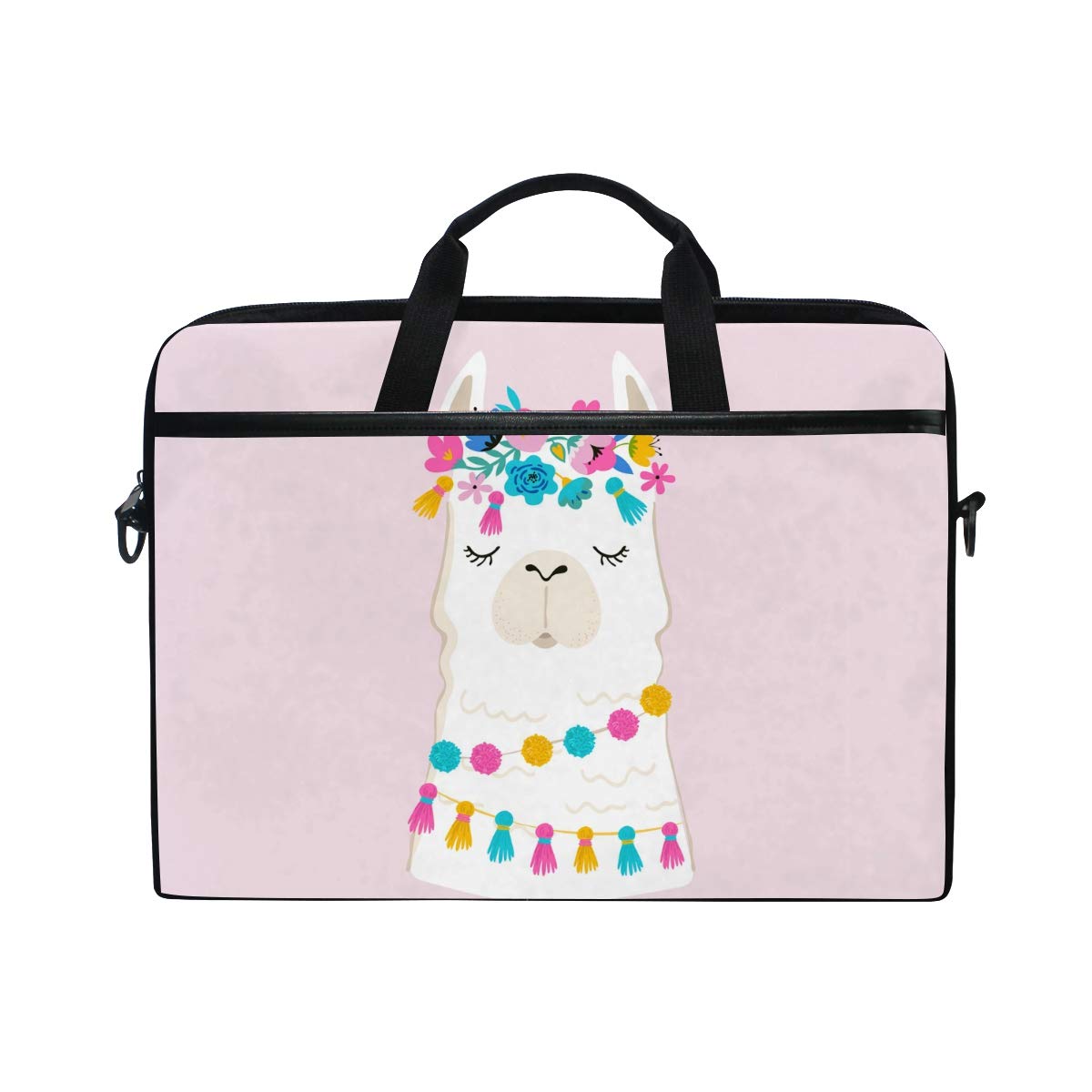 AGONA Cute Llama Alpaca Floral Laptop Shoulder Bag - 15 Inch Messenger Bag for 14-15 Inch Laptops, Notebooks & Chromebooks - Perfect for Work, School & Travel
