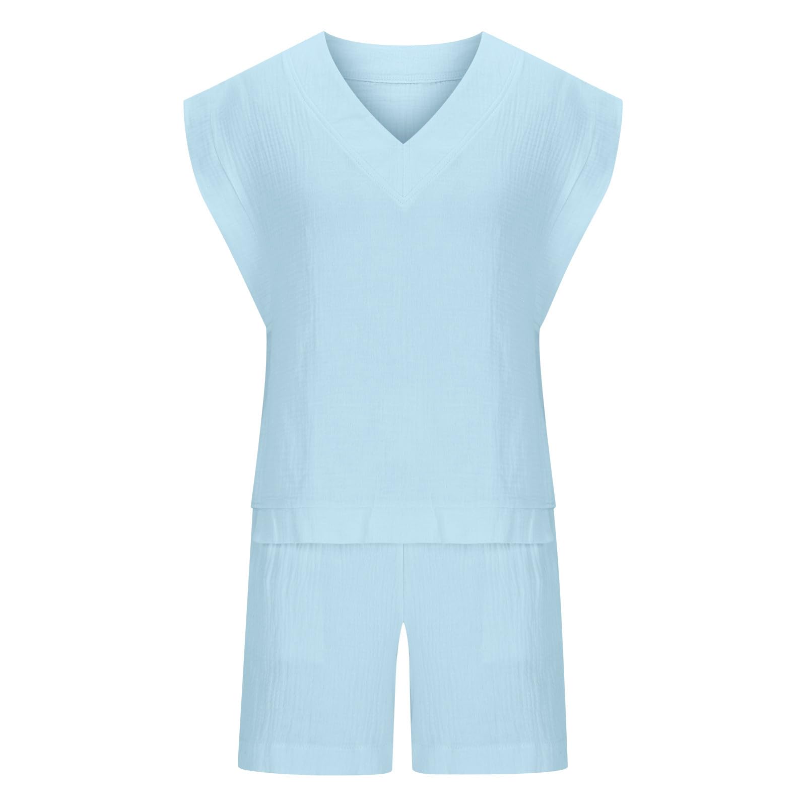 Women's 2-Piece Lounge Set - Sleeveless V-Neck Tank Top & Comfy Shorts - Casual Tracksuit, Sweatsuit & Pajama Outfit for Home, Yoga & Relaxation