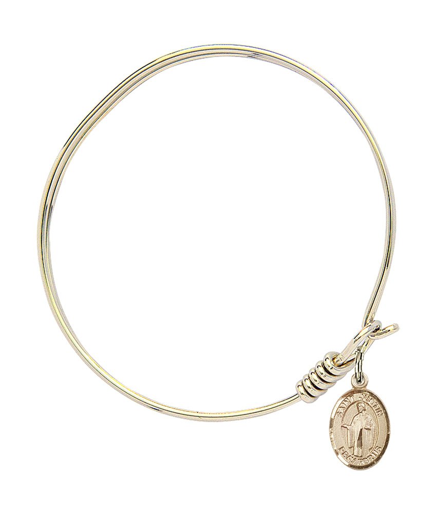 Gold-Filled Round Eye Hook Bangle Bracelet with St. Justin Charm - Elegant Jewelry for Women, Perfect for Everyday Wear, Parties & Gifts