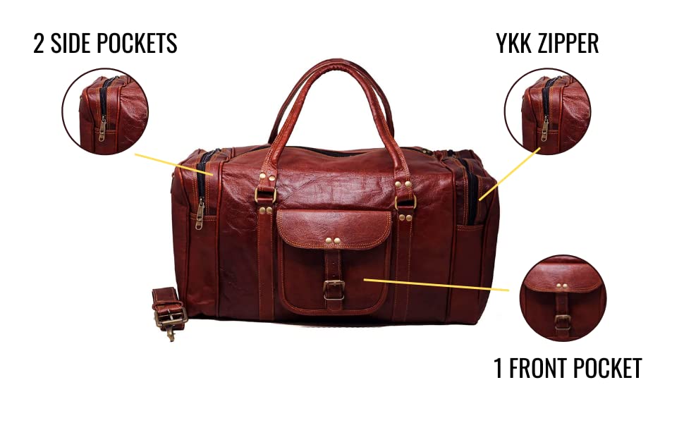 Jaald 20 Inch Genuine Leather Duffle Bag - Waterproof Travel Carry On Luggage for Gym, Overnight Trips & Weekend Getaways - Perfect for Business Travel, Sports Gear & Vacation Essentials