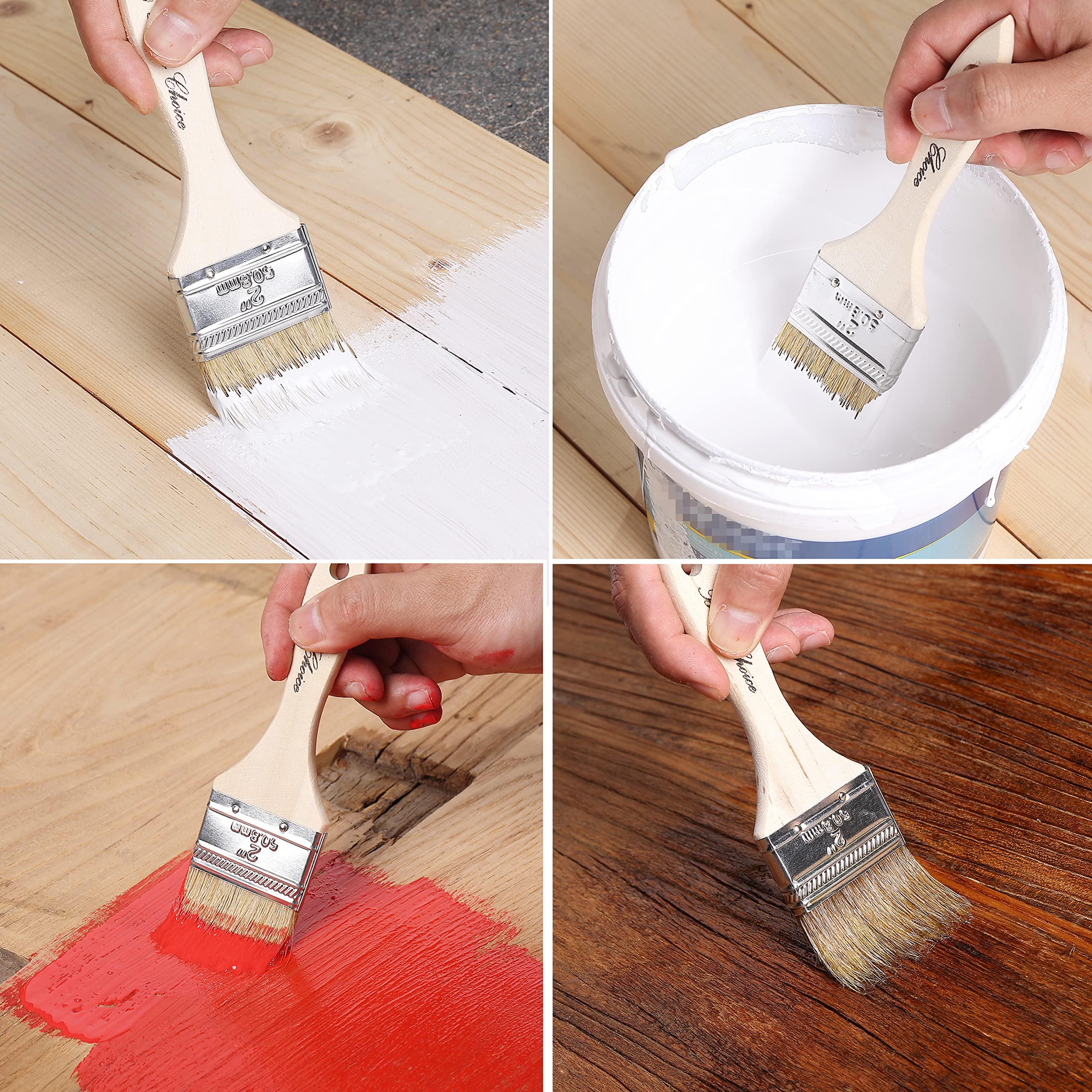 Bates 2 Inch Natural Bristle Chip Paint Brushes - 9 Pack for Wood Staining, Painting & DIY Projects - Perfect for Furniture, Cabinets & Home Renovation