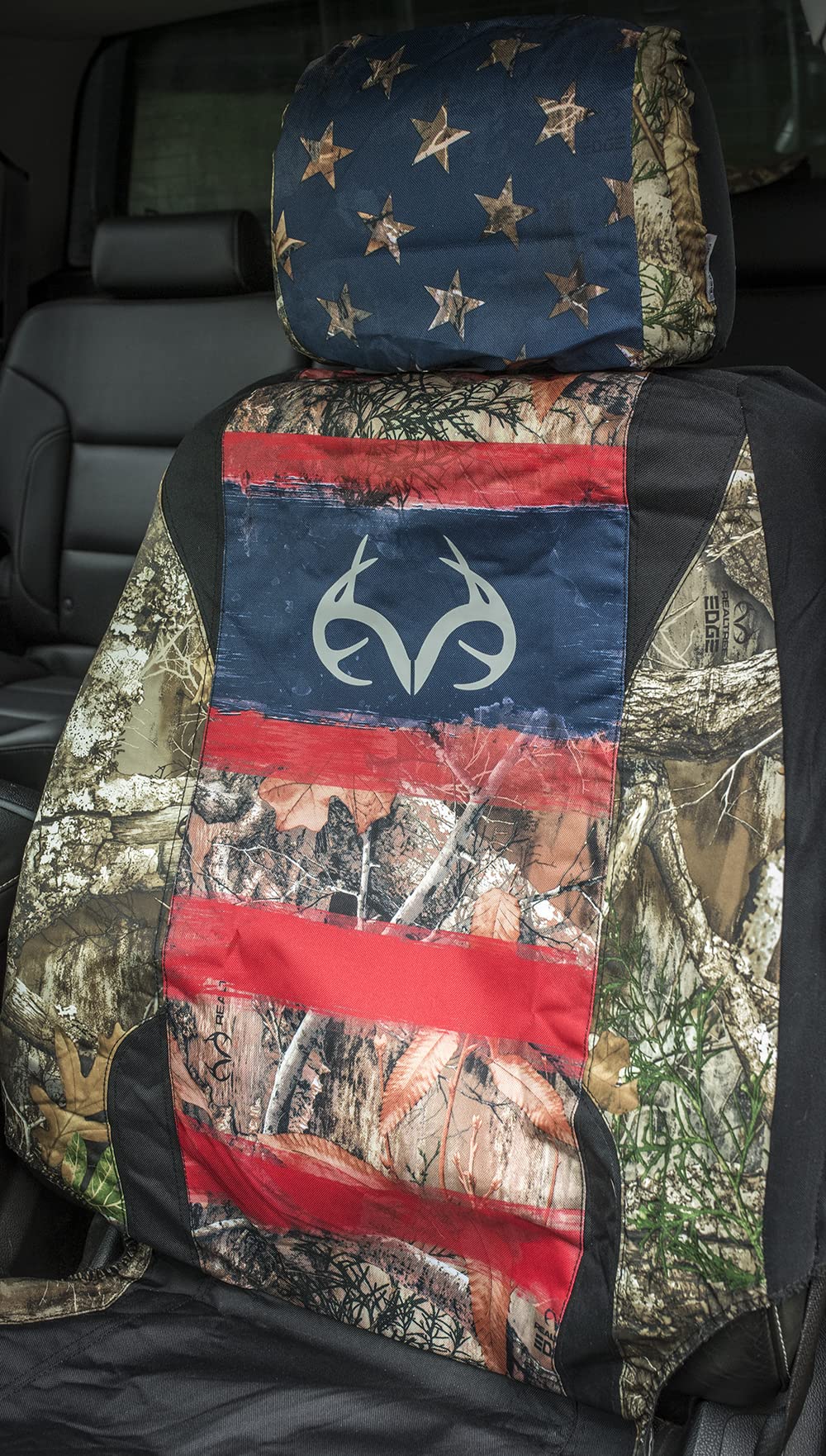 Realtree Camo Low Back Seat Cover - Waterproof Edge/Americana Design for Trucks, Cars & SUVs | Perfect for Hunting, Off-Roading & Outdoor Adventures