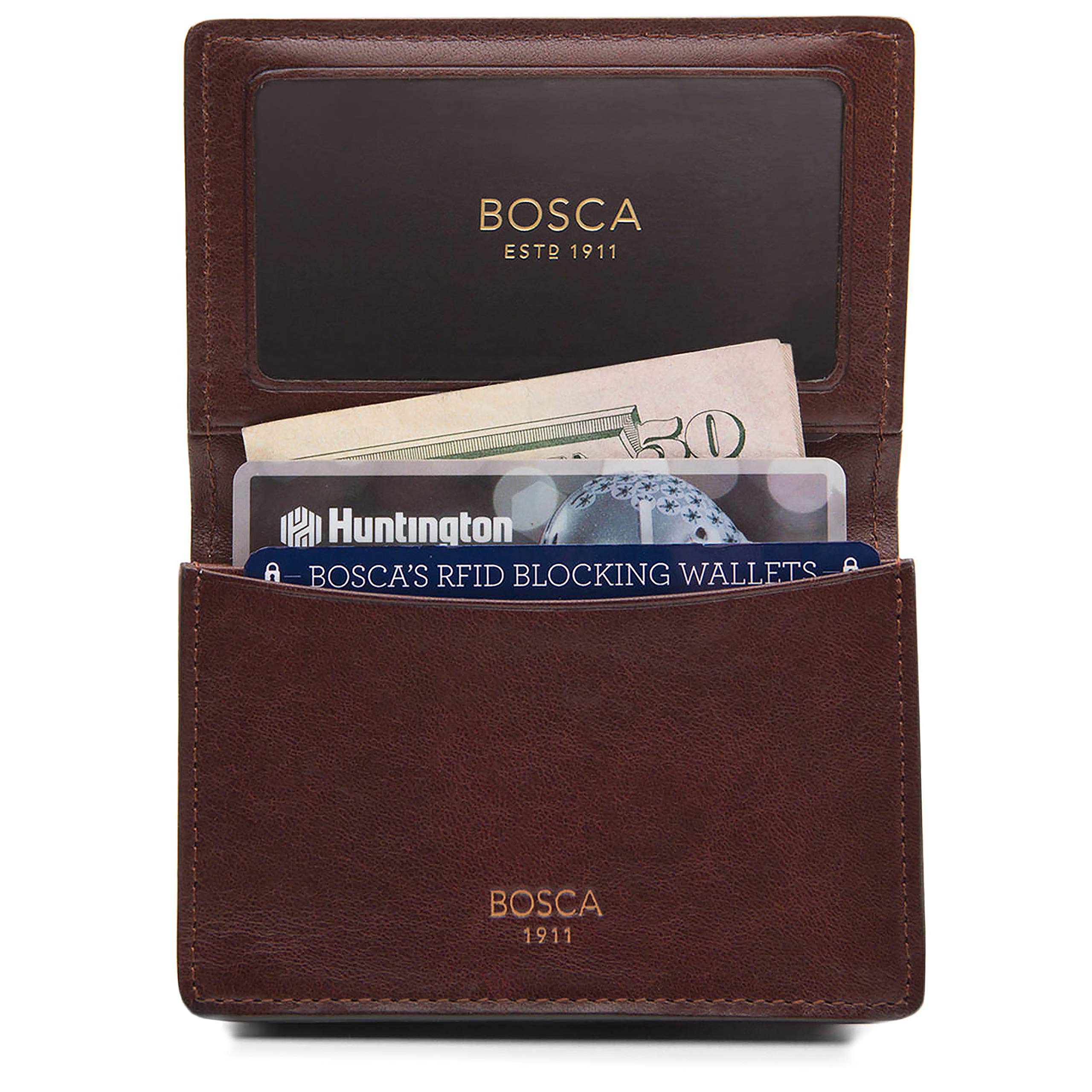 Bosca Men's Genuine Leather Wallet - Slim Bifold Card Holder with ID Window & 2 Pockets, Dark Brown - Perfect for Everyday Carry & Business Travel