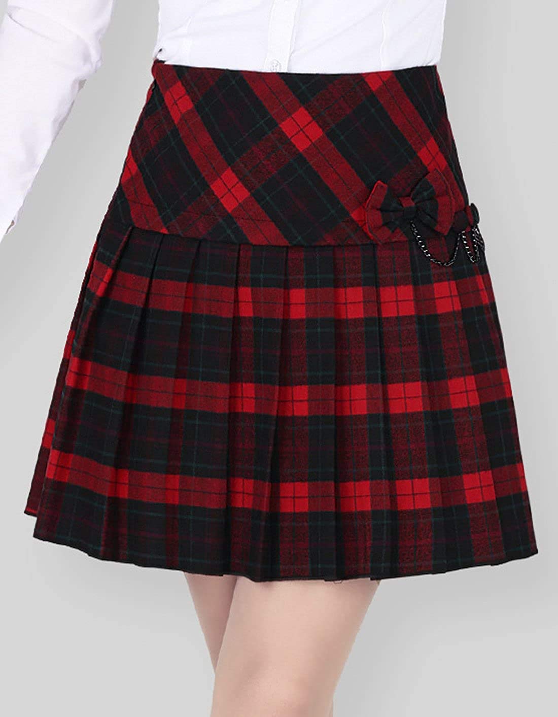 Women's A-Line Plaid Wool Blend Pleated Skirt with Side Zipper - Elegant Office Wear & Winter Fashion for Work & Holiday Parties