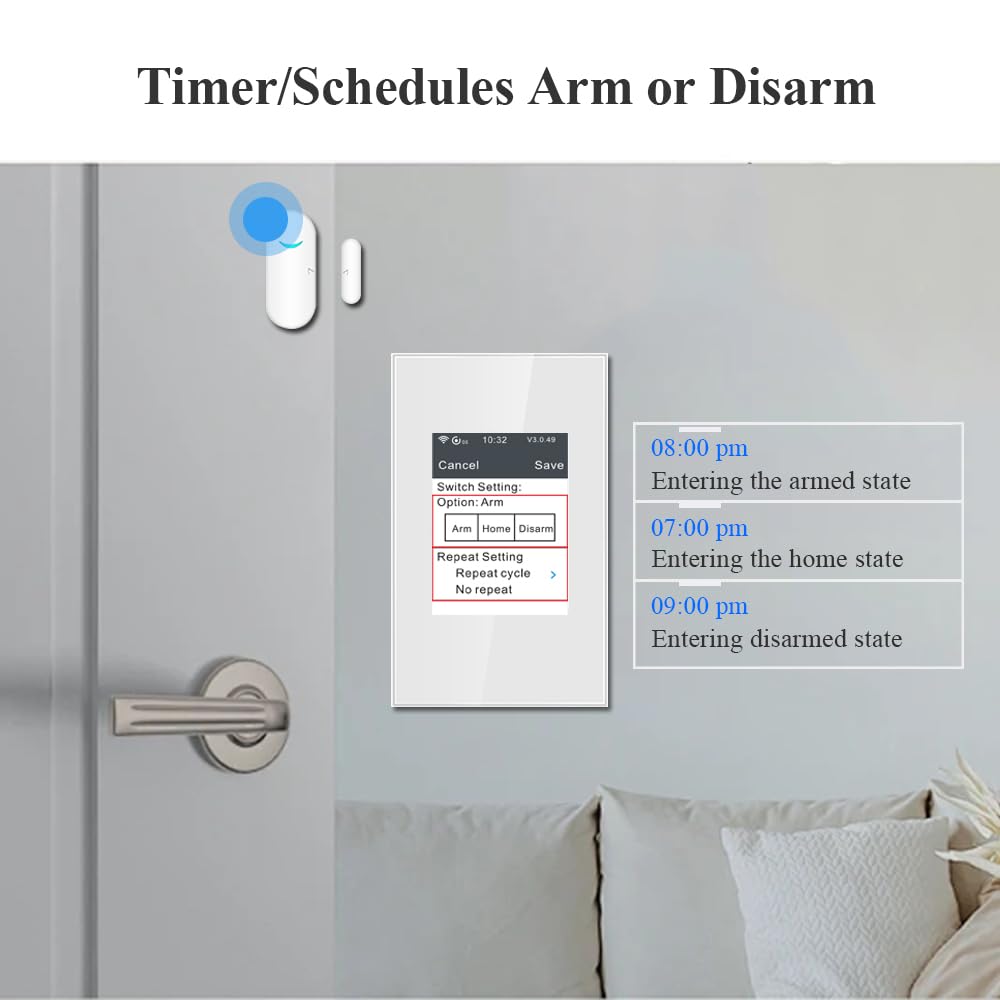 LANBON L8-HAK LCD 2-in-1 Smart Alarm Switch - Wireless DIY Home Security System with Smart Light Control (7-Piece Kit, Neutral Wire Required) - Perfect for Home Automation & Burglar Protection