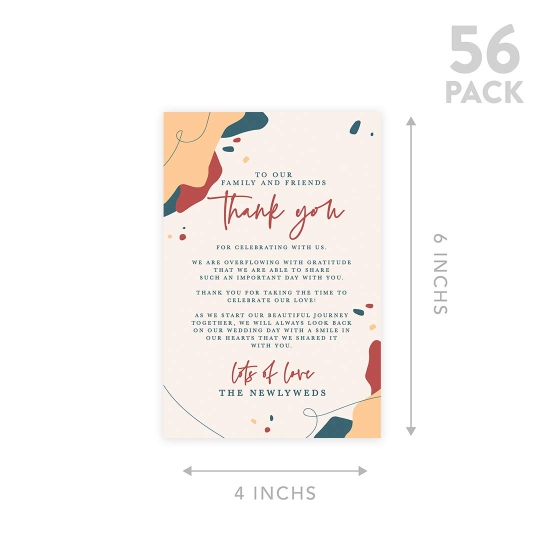 Andaz Press Abstract Terracotta Wedding Thank You Place Cards - 56-Pack, 4 x 6 Inch - Elegant Table Setting Cards for Wedding Reception, Dinner Plates & Seating Decorations - Perfect for Guests, Family & Friends - Ideal for Rustic, Boho or Autumn Wedding Themes