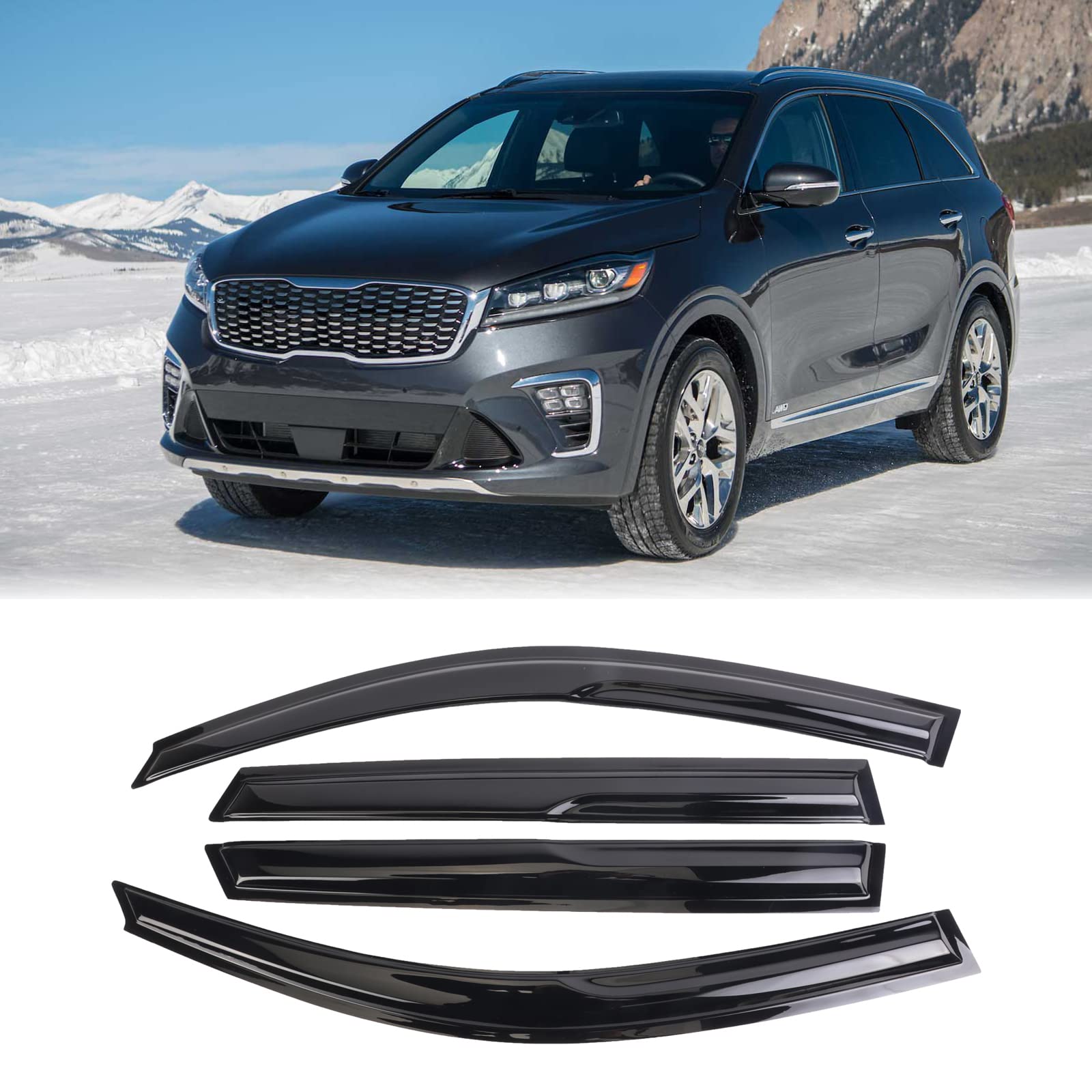 NOPOCA 4pcs Window Visor Rain Guards & Wind Deflectors Compatible with Kia Sorento 2010-2015 - Car Window Vent Shades & Accessories for Rain Protection & Improved Airflow
