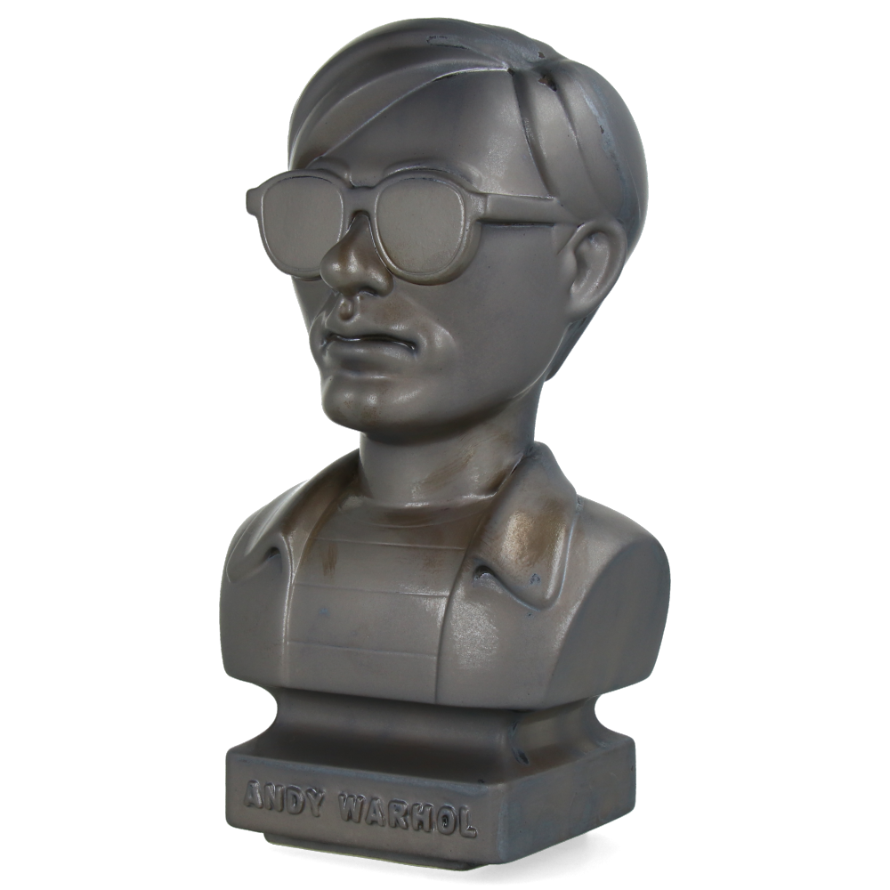 Andy Warhol Ceramic Bust Statue - 1960s Retro ASH GOLD Art Decor | Pop Art Collectible for Home & Office Display