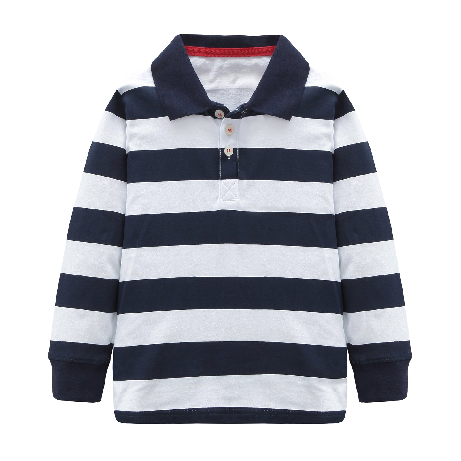 HowJoJo Boys Cotton Long Sleeve Striped Polo Shirts - Comfortable Casual Wear for School, Playdates & Family Outings