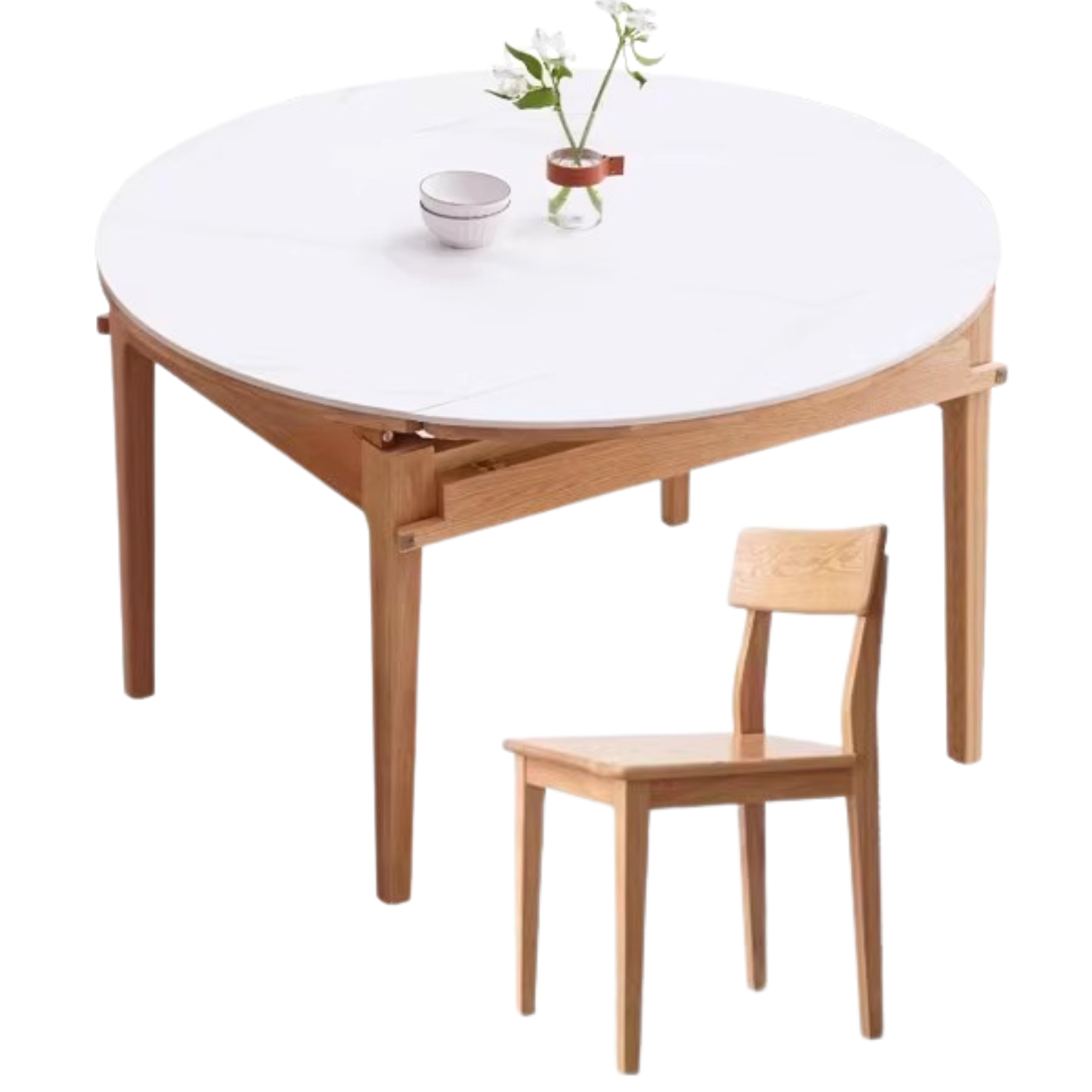 55.1x35.4-55.1x29.9 inch / 140x90сm - 140x76 cm / Natural Wood Color / Folding round table + dining chair 4