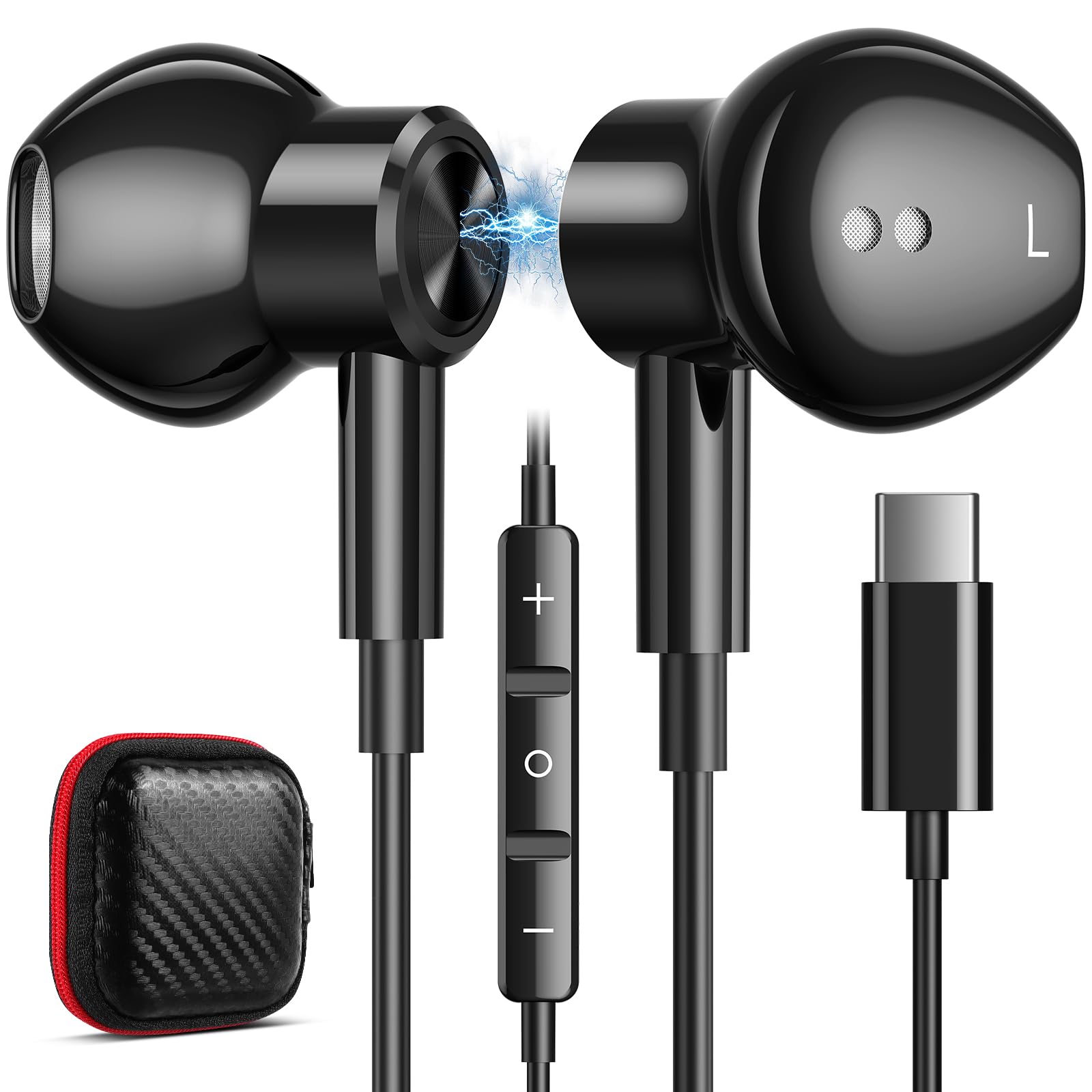 USB C Wired Earbuds with Noise Cancellation - Magnetic In-Ear Headphones Compatible with Fire Max 11, iPad 10th Gen, Samsung Galaxy S24/S25, iPhone 15/16, Google Pixel 9 | Perfect for Commuting, Workouts & Travel
