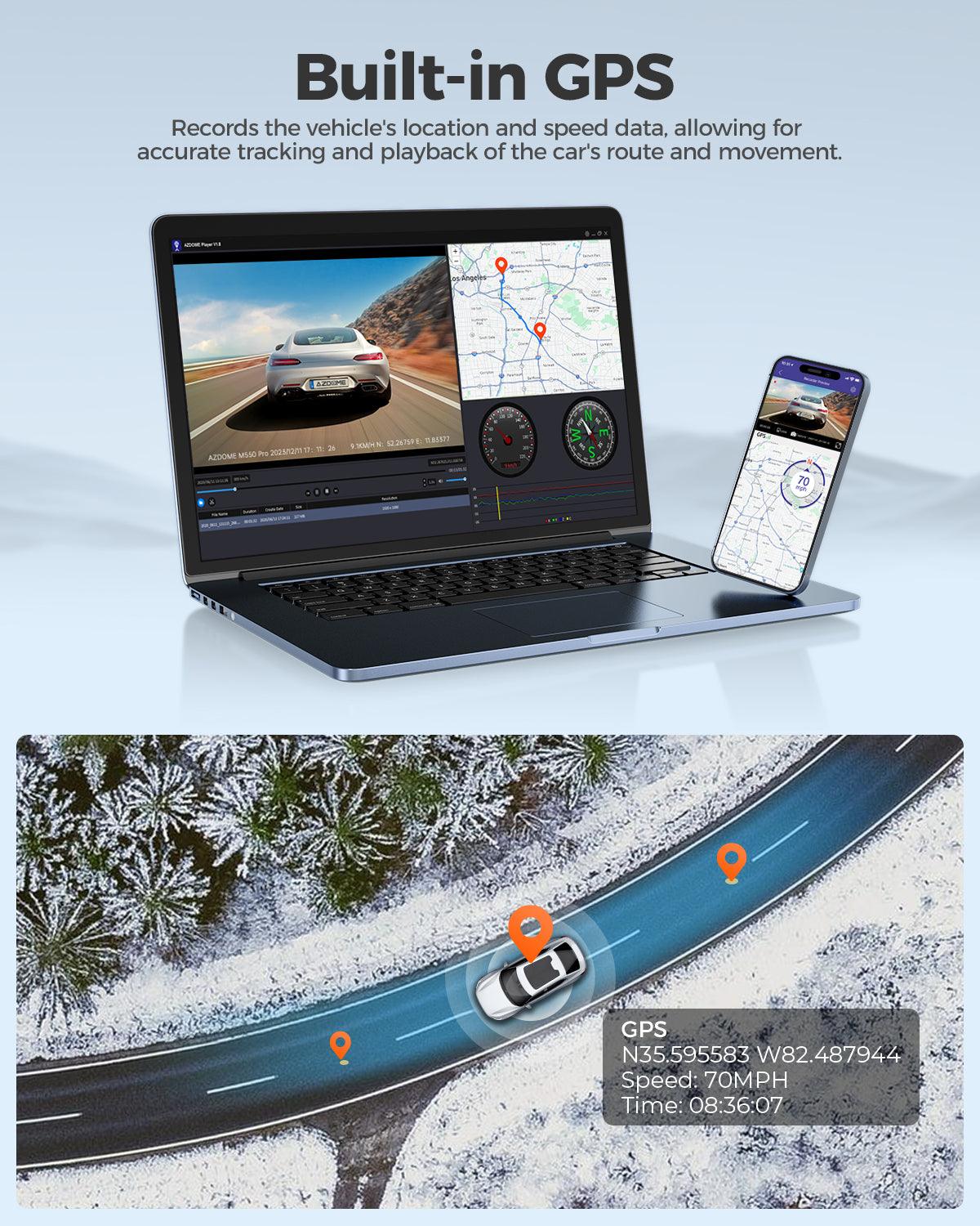 AZDOME M300S 2CH 4K Dash Cam with 5.8G WiFi, GPS, Voice Control, WDR & Night Vision | 24H Parking Mode | Front and Rear Recording for Cars, Trucks, RVs | Perfect for Road Trips, Commuting & Security Monitoring