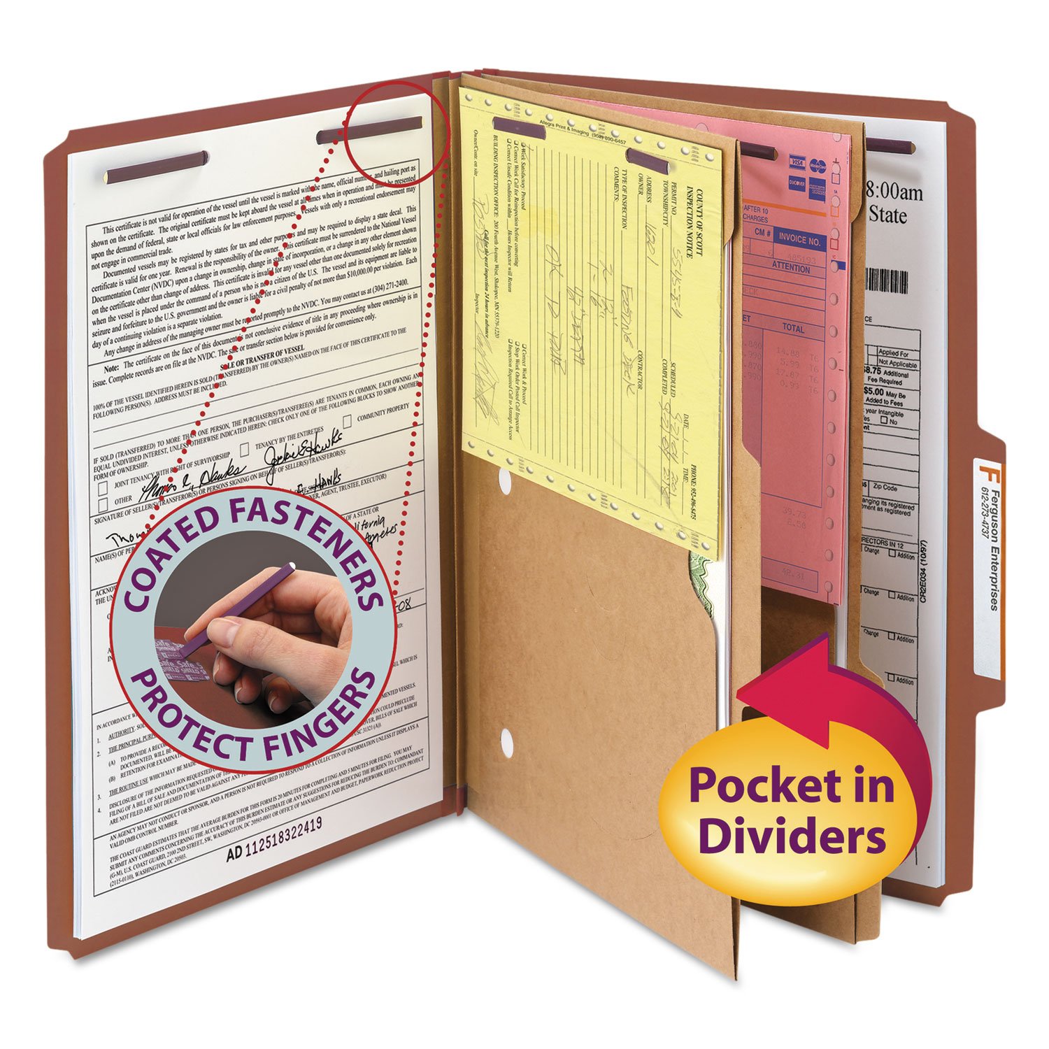 Smead Pressboard Folders with 2 Pocket Dividers - Legal Size, 6-Section Organization, Red Color (10-Pack/Box) - Perfect for Office Filing, Document Storage, and Legal Paperwork Management