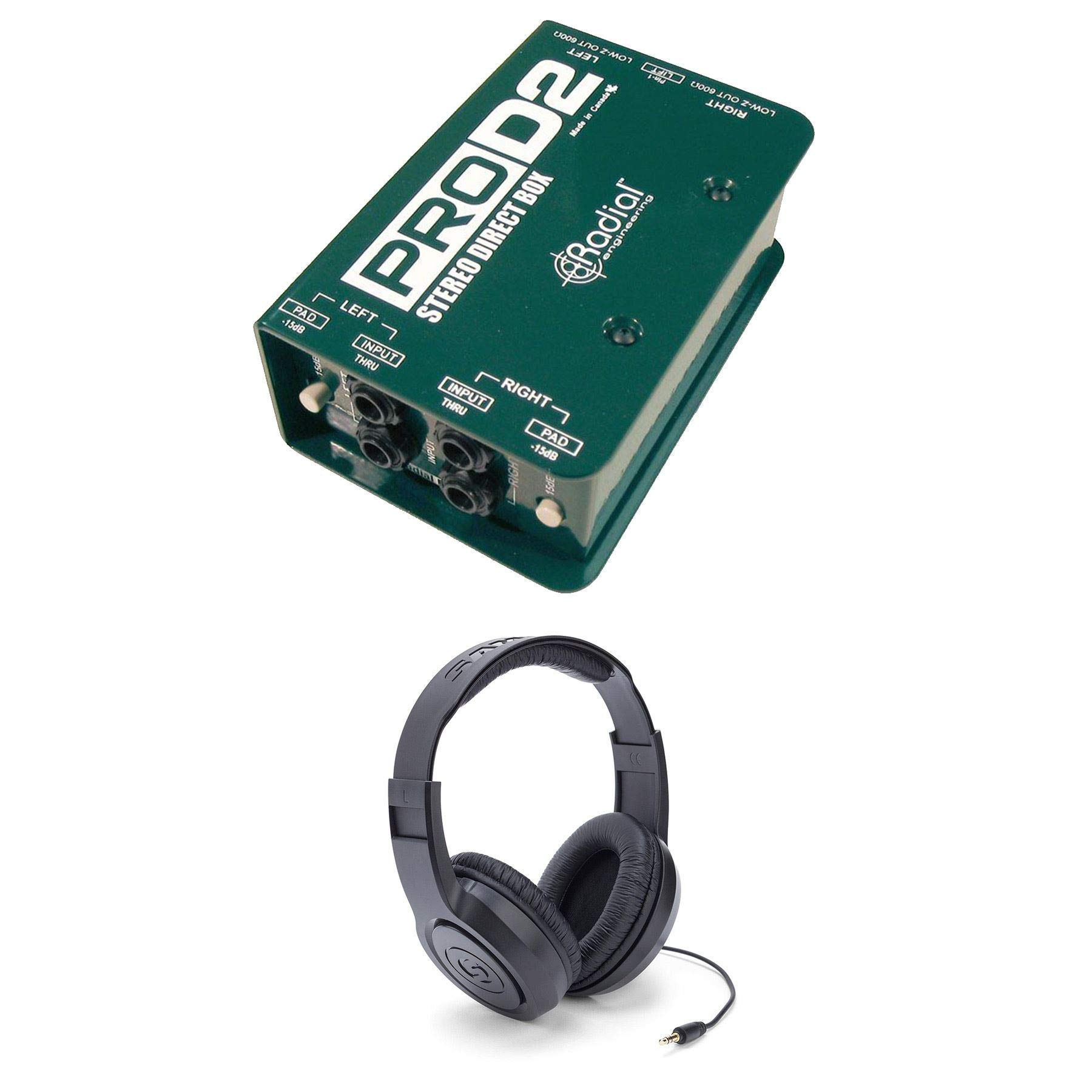 Radial Engineering ProD2 Passive Direct Box Bundle with Samson SR350 Professional Studio Headphones - Perfect for Live Performances & Recording Studios