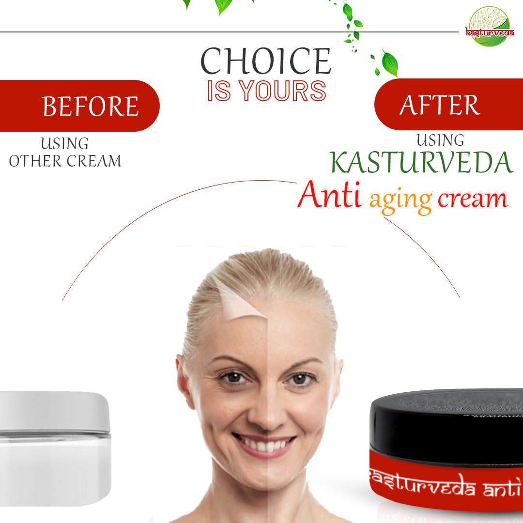 Kasturveda Anti-Aging Face Cream for Women & Men - 25g Hydrating Moisturizer with Natural Ingredients | Reduces Wrinkles & Fine Lines | Perfect for Daily Skincare Routine & Night Care