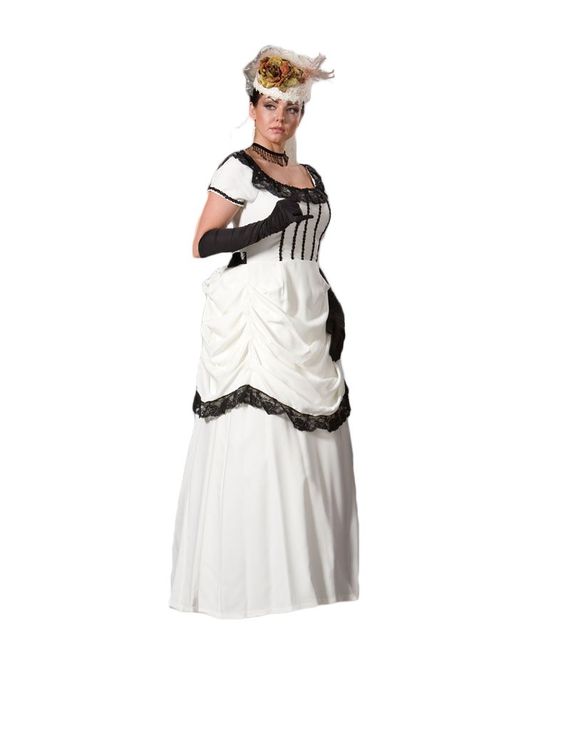 Victorian Emma Dress for Women - Elegant White Theater Costume for Cosplay, Halloween & Historical Reenactments