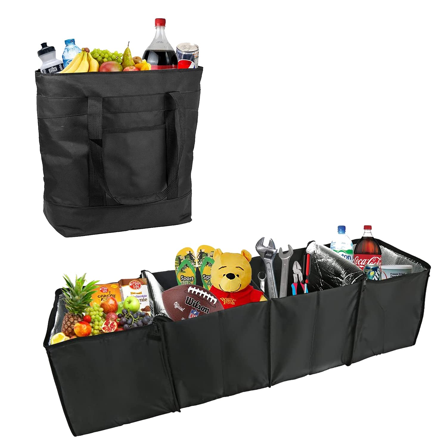 Lebogner Insulated Grocery Bag & Car Trunk Organizer with Cooler Compartments - Perfect for Picnics, Road Trips and Keeping Food Fresh