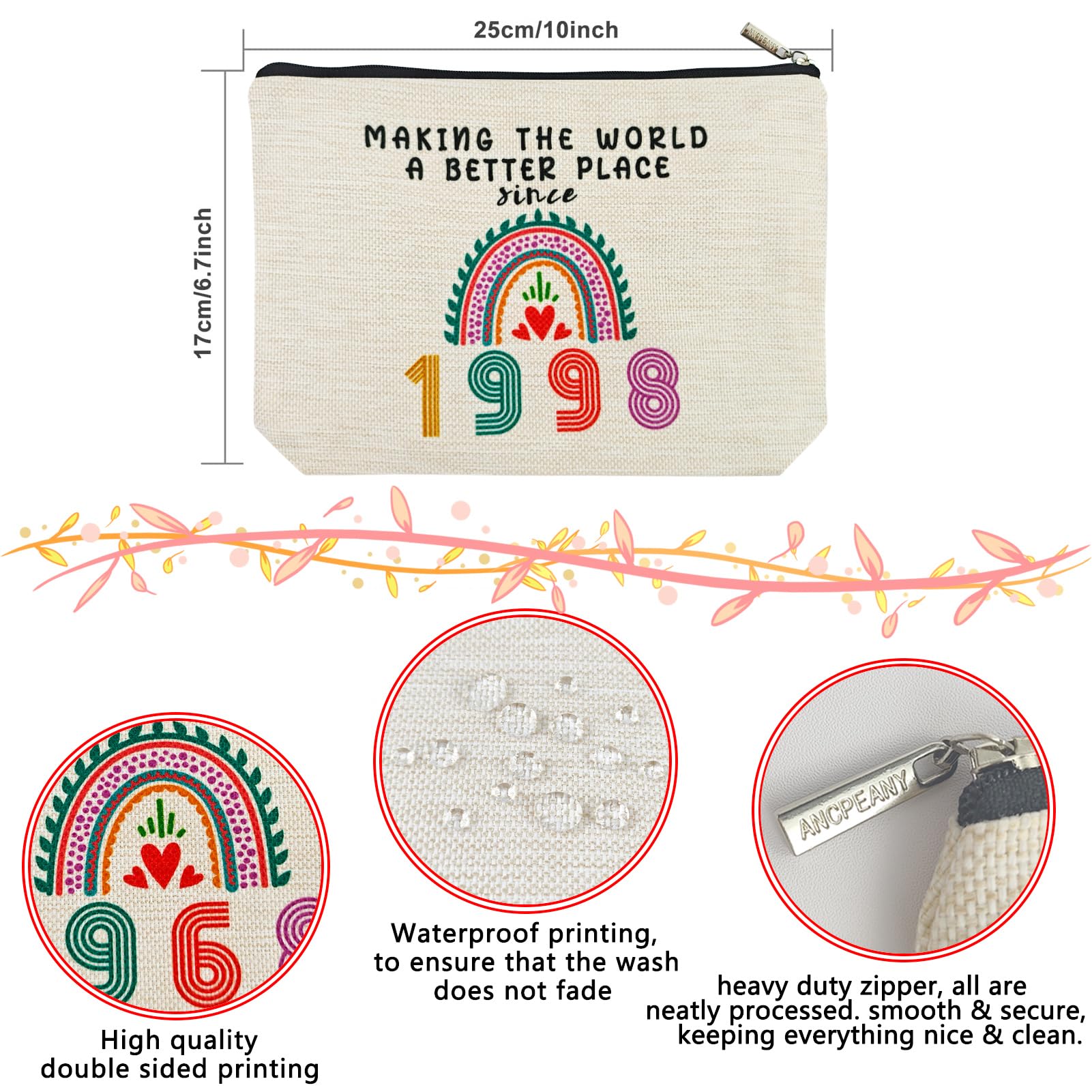 27th Birthday Gifts for Women - Makeup Travel Bag & Cosmetic Organizer | 1998 Anniversary Gift Ideas for Wife, Sister, Best Friend | Mothers Day & Christmas Present | Perfect for Travel, Daily Use & Special Occasions