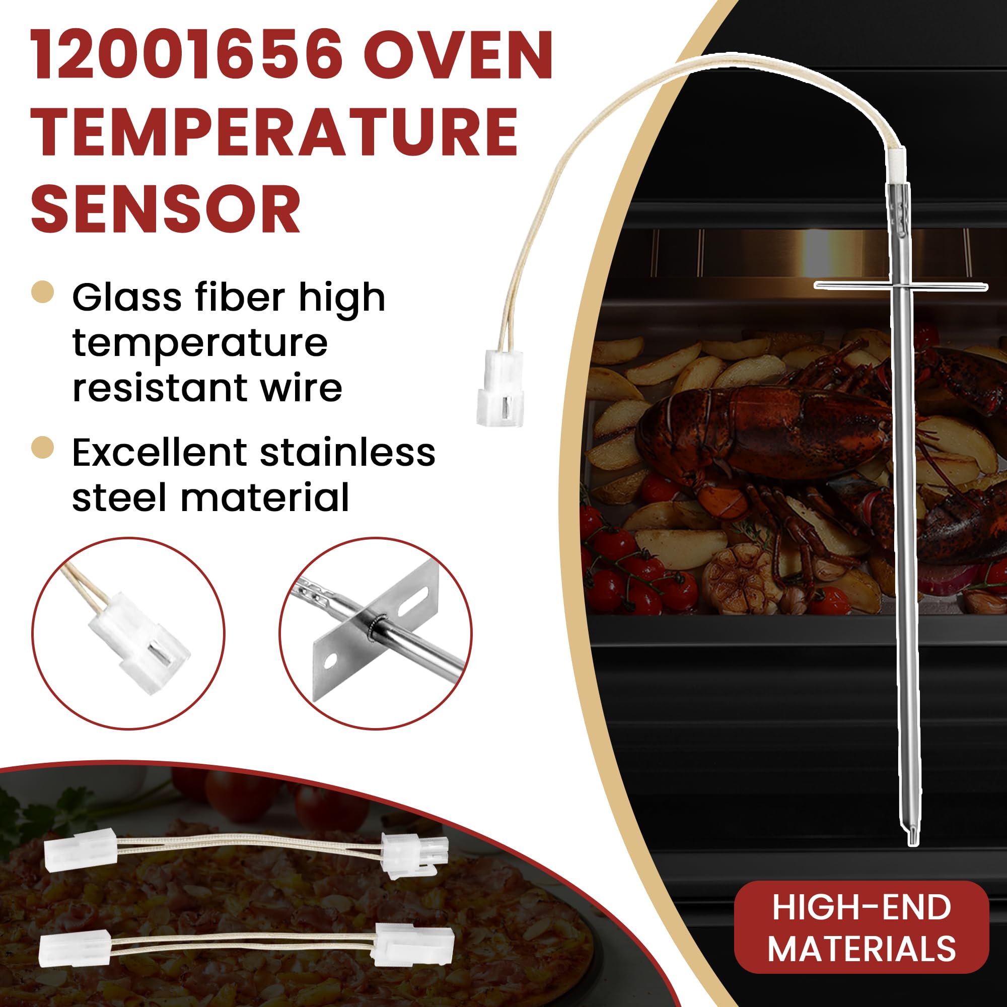 AMI PARTS Oven Temperature Sensor 12001656 - Compatible with Whirlpool & Kenmore, Replaces 74004943, 12001554, AP4009009, PS1570174, 12001656VP - Perfect for Oven Repair and Maintenance