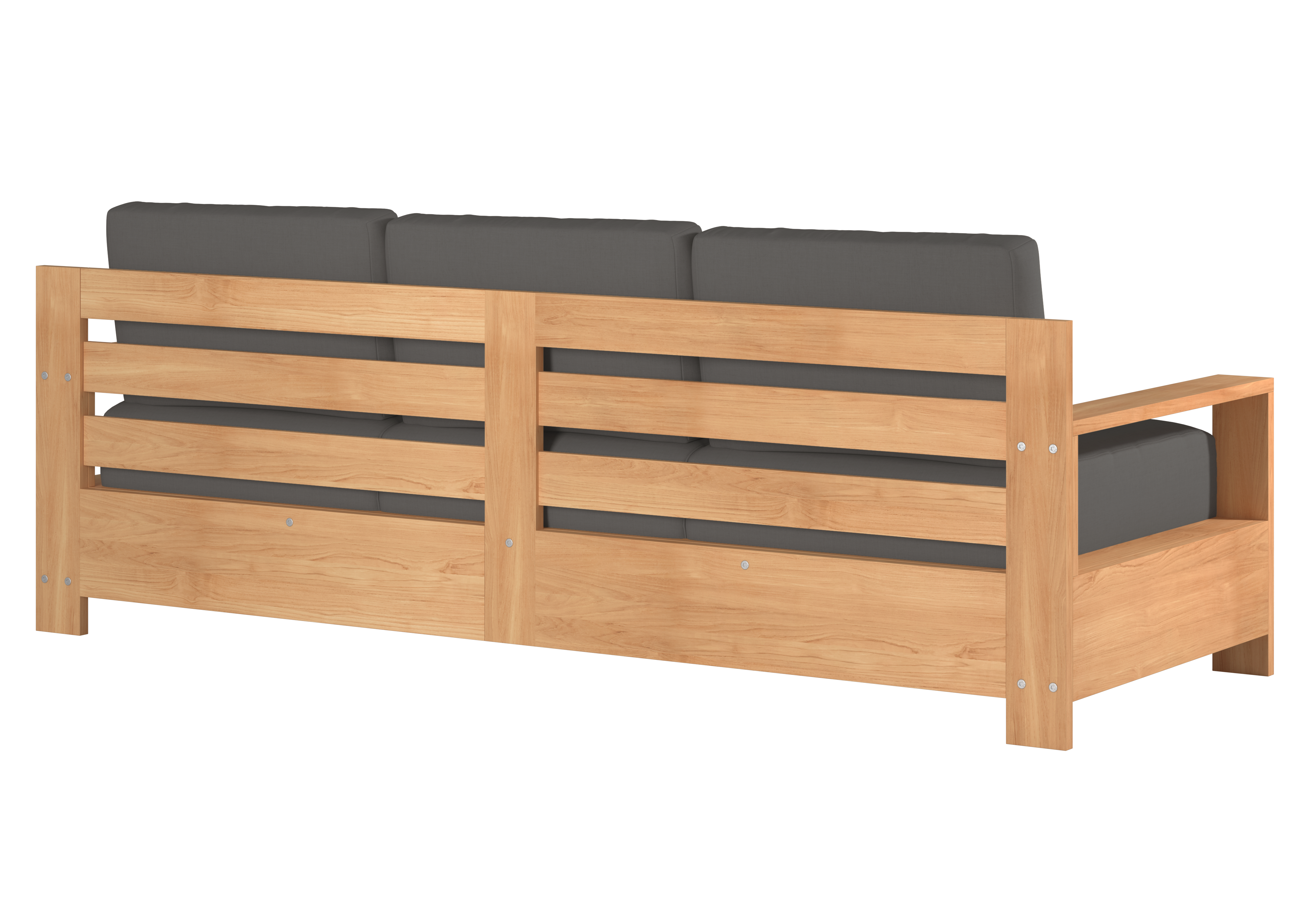 Lothair 3-Person Teak Outdoor Sofa with Sunbrella Charcoal Cushions - Weather-Resistant Patio Furniture for Backyard, Poolside & Garden Relaxation