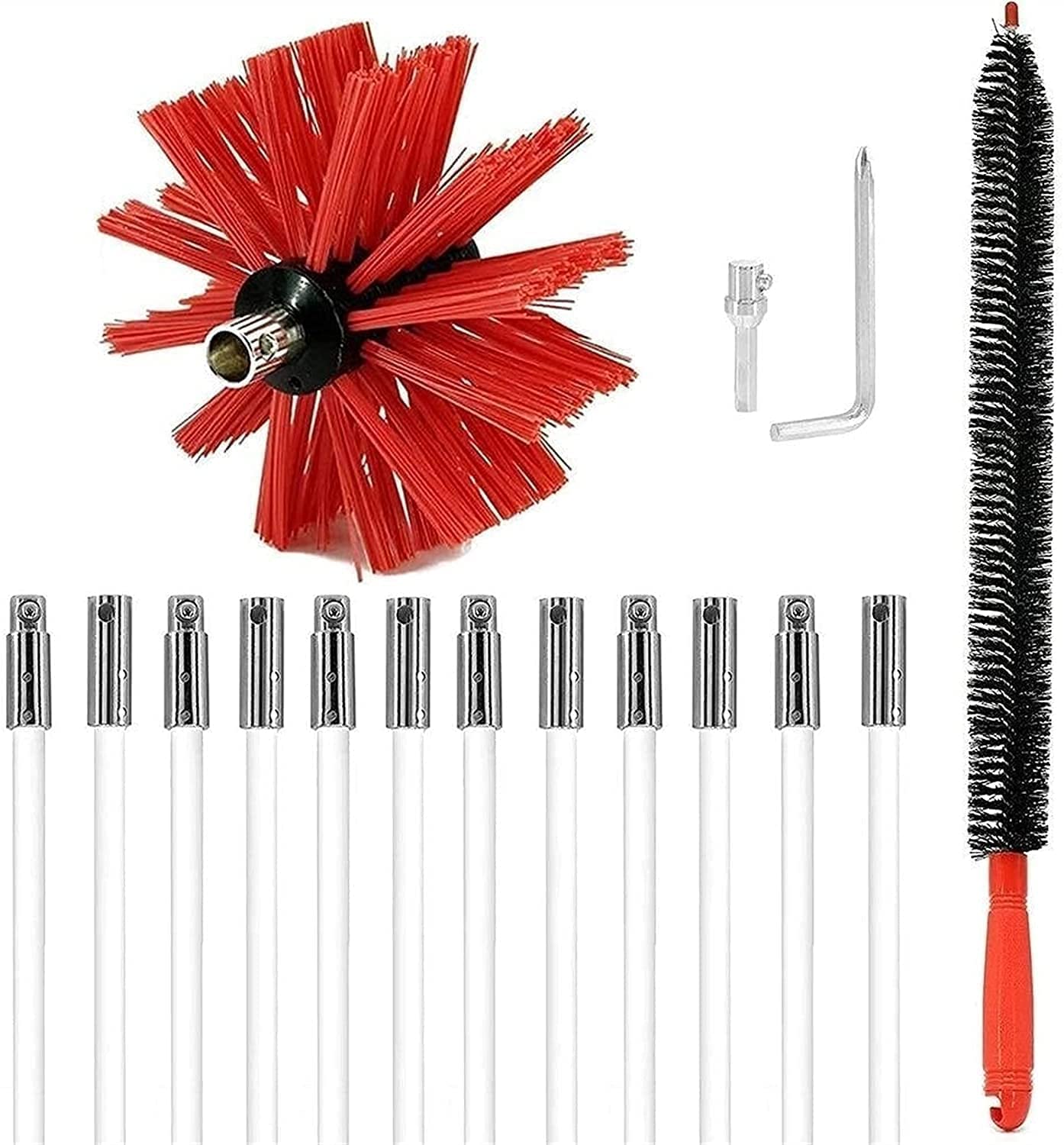 QDY Dryer Vent Cleaning Brush Kit with 6/9/12/15 Rods - Rotary Vent Duct Brush with Durable Brush Head, Extends Up to 30 Feet (610mm) - Perfect for Fireplace Chimney Cleaning & HVAC Maintenance - 12 Rods Included