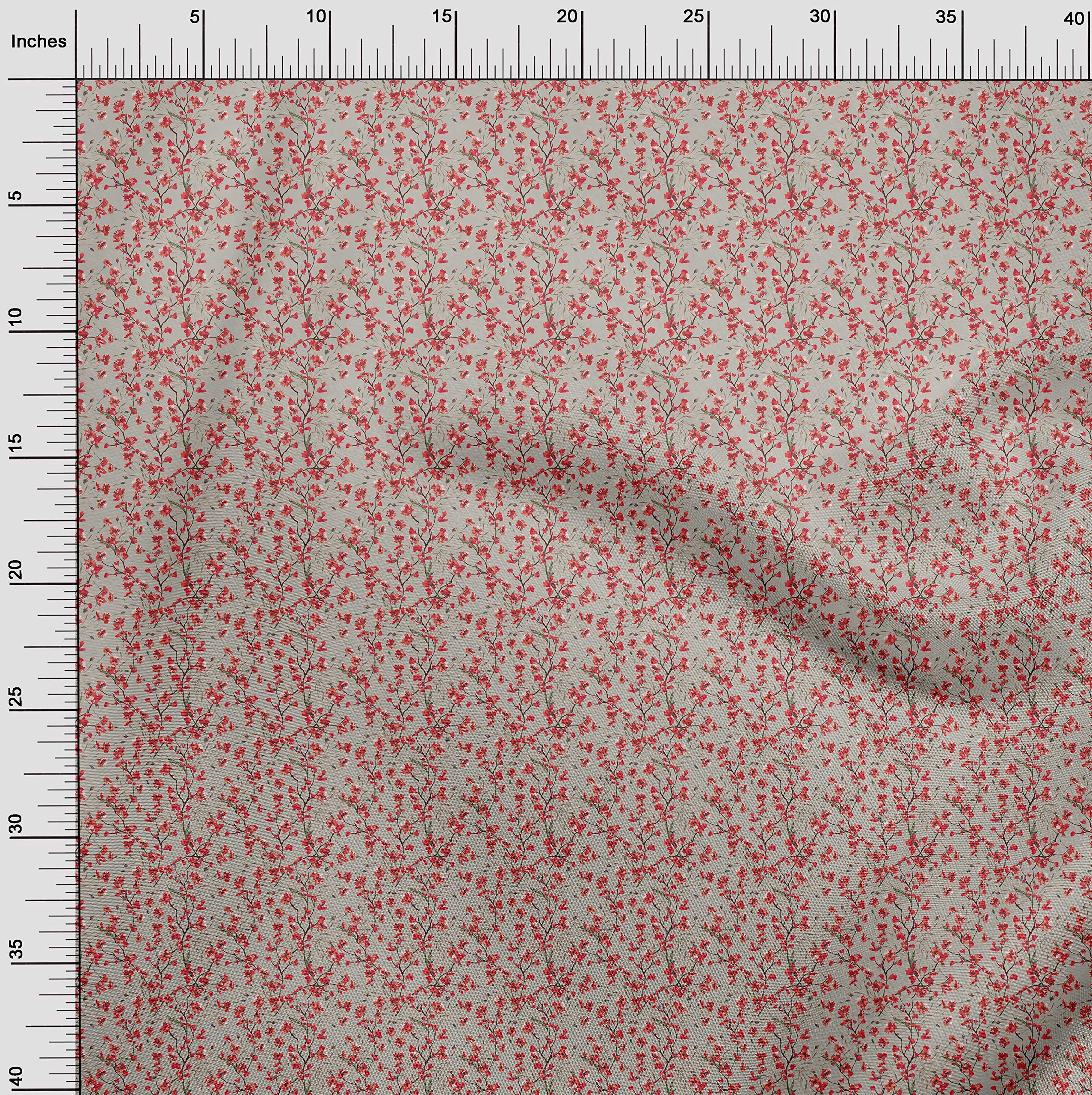 oneOone Cotton Flex Dusty Gray Floral Printed Fabric by The Yard - 40 Inch Wide for DIY Clothing, Home Decor & Sewing Projects | Soft, Durable Material for Dresses, Curtains & Crafting