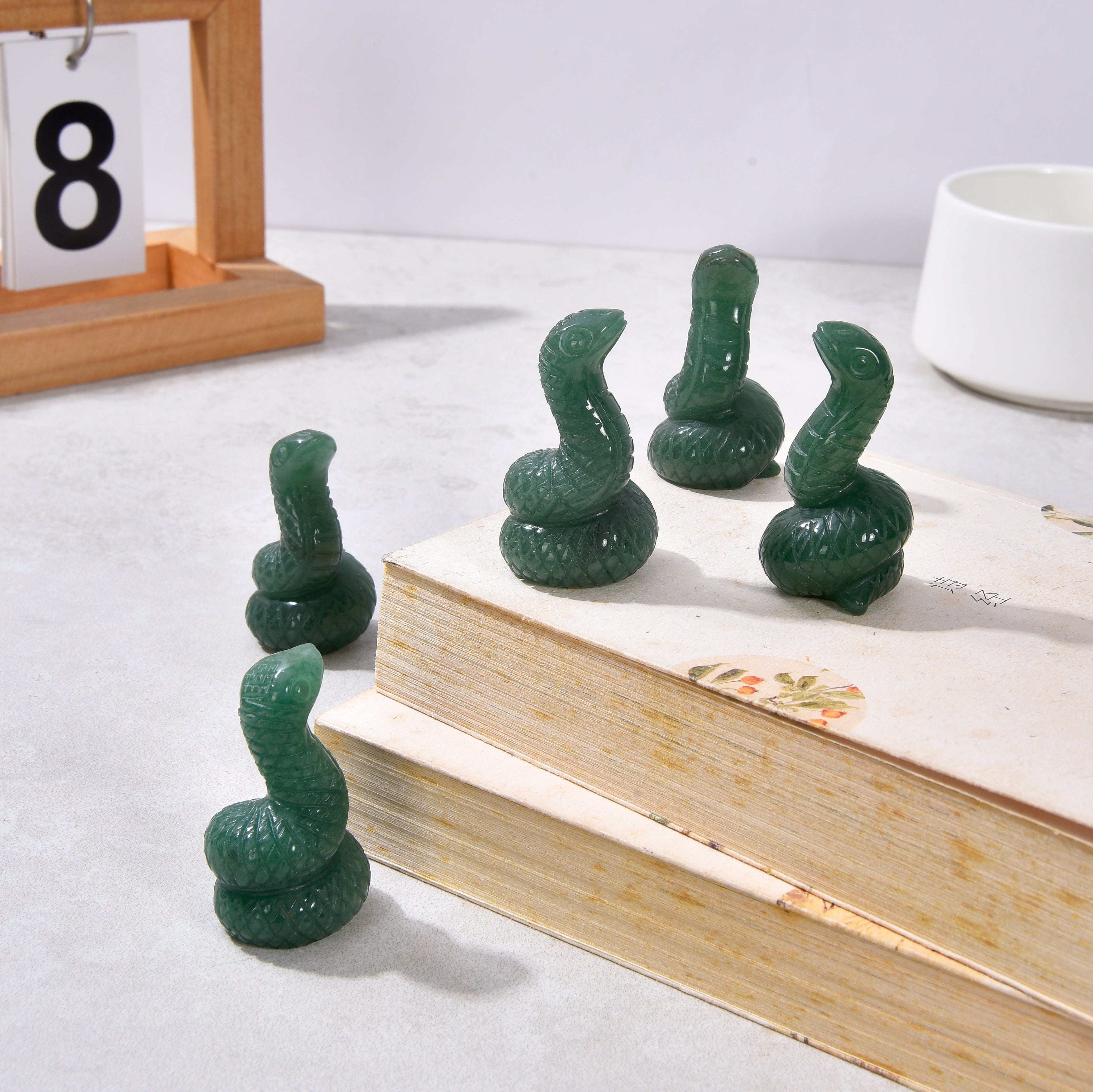 2 Pack Aventurine Snake Natural Gemstone Carving - Handmade Healing Crystal for Meditation, Yoga, Feng Shui & Home Decor