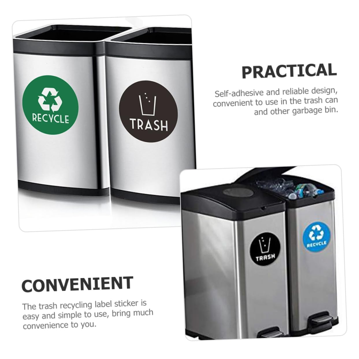 12-Pack PVC Recycling Stickers for Trash Cans - Durable Waste Sorting Labels to Improve Recycling Habits | Perfect for Home, Office & School Bins